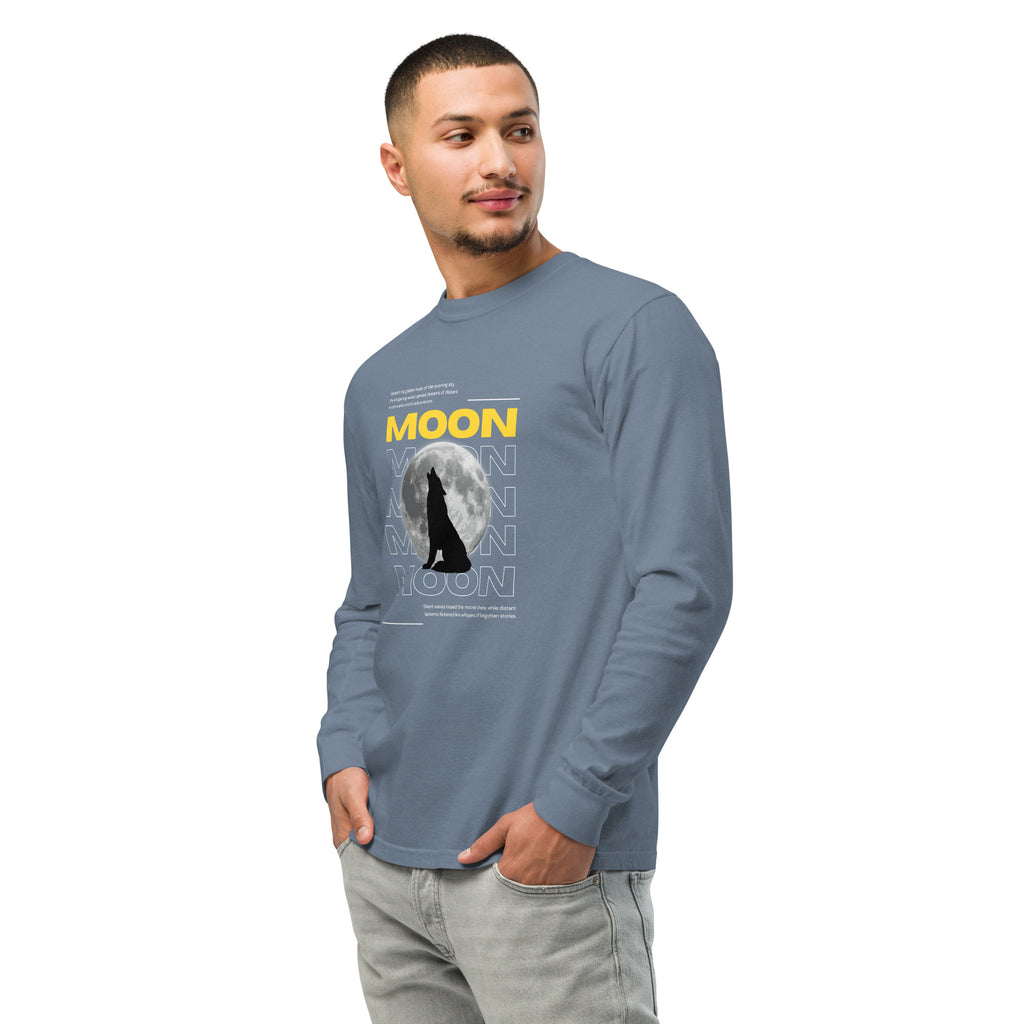 Unisex Garment-dyed heavyweight long-sleeve shirt | Moon long-sleeve shirt AwRans Clothing unisex-garment-dyed-heavyweight-long-sleeve-shirt-blue-jean-left-front-67eaaf412bd9f