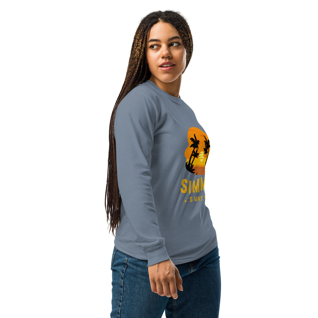 Unisex Garment-dyed heavyweight long-sleeve shirt | Summer Sunset long-sleeve shirt AwRans Clothing unisex-garment-dyed-heavyweight-long-sleeve-shirt-blue-jean-right-67eaae922eb1a