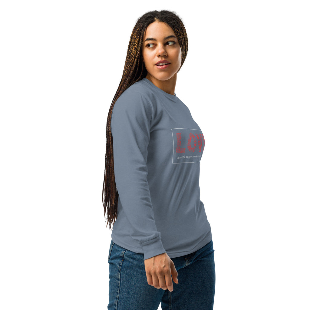 Unisex Garment-dyed heavyweight long-sleeve shirt | Love long-sleeve shirt AwRans Clothing unisex-garment-dyed-heavyweight-long-sleeve-shirt-blue-jean-right-67eab20c8c8a1