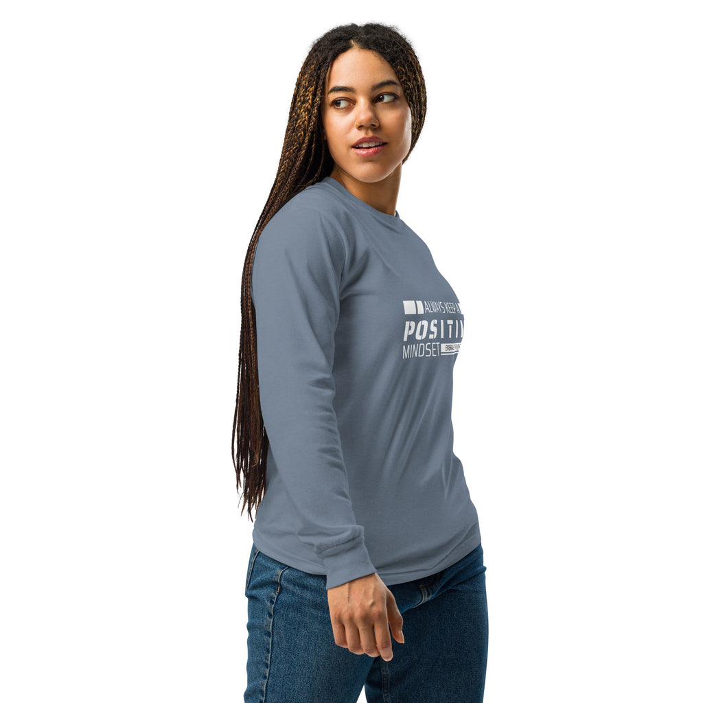 Unisex Garment-dyed heavyweight long-sleeve shirt | Always Keep A Positive Mindset long-sleeve shirt AwRans Clothing unisex-garment-dyed-heavyweight-long-sleeve-shirt-blue-jean-right-67eab2c3139c4