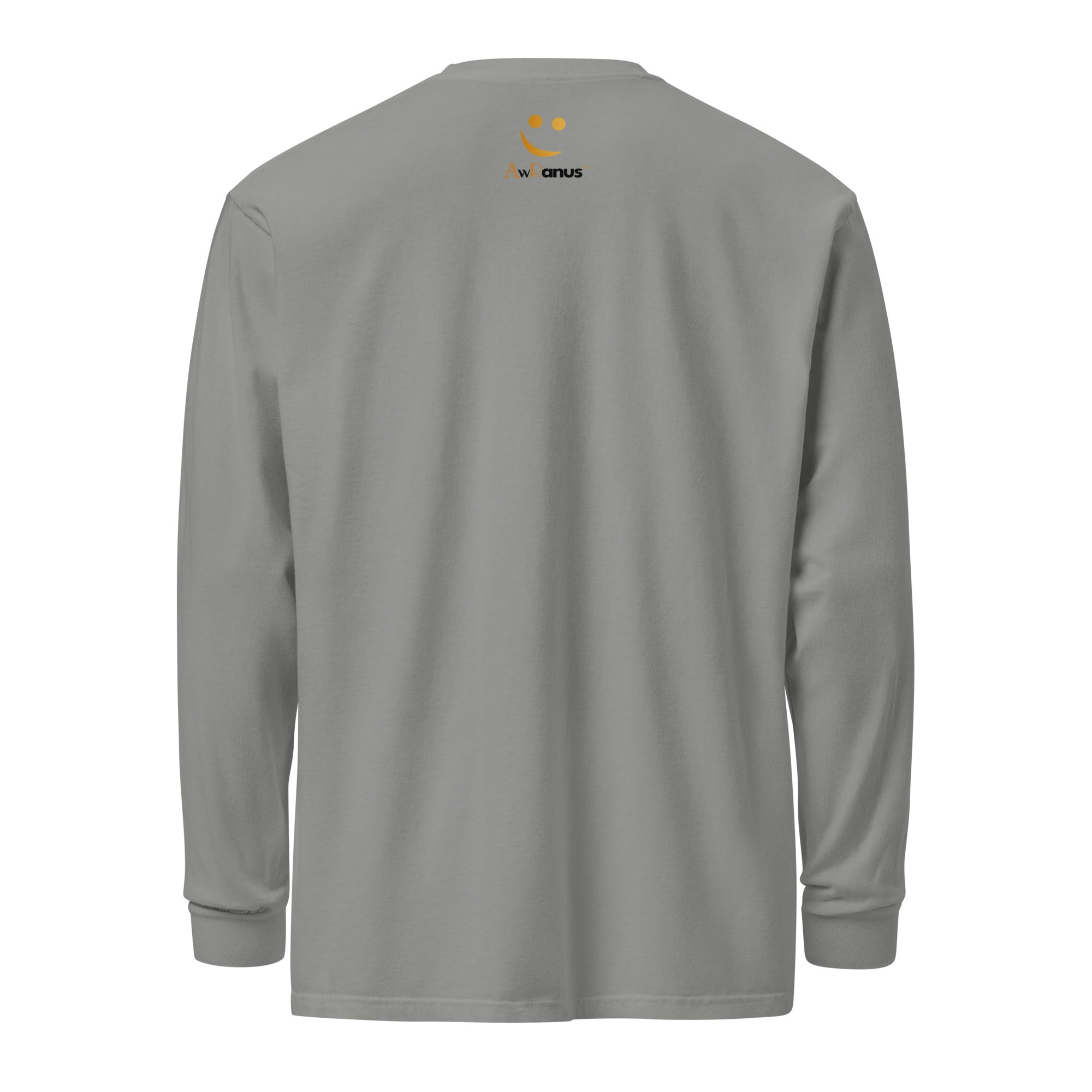 Unisex Garment-dyed heavyweight long-sleeve shirt | Everything Will Be Ok long-sleeve shirt AwRans Clothing unisex-garment-dyed-heavyweight-long-sleeve-shirt-grey-back-67eab378ee4fa