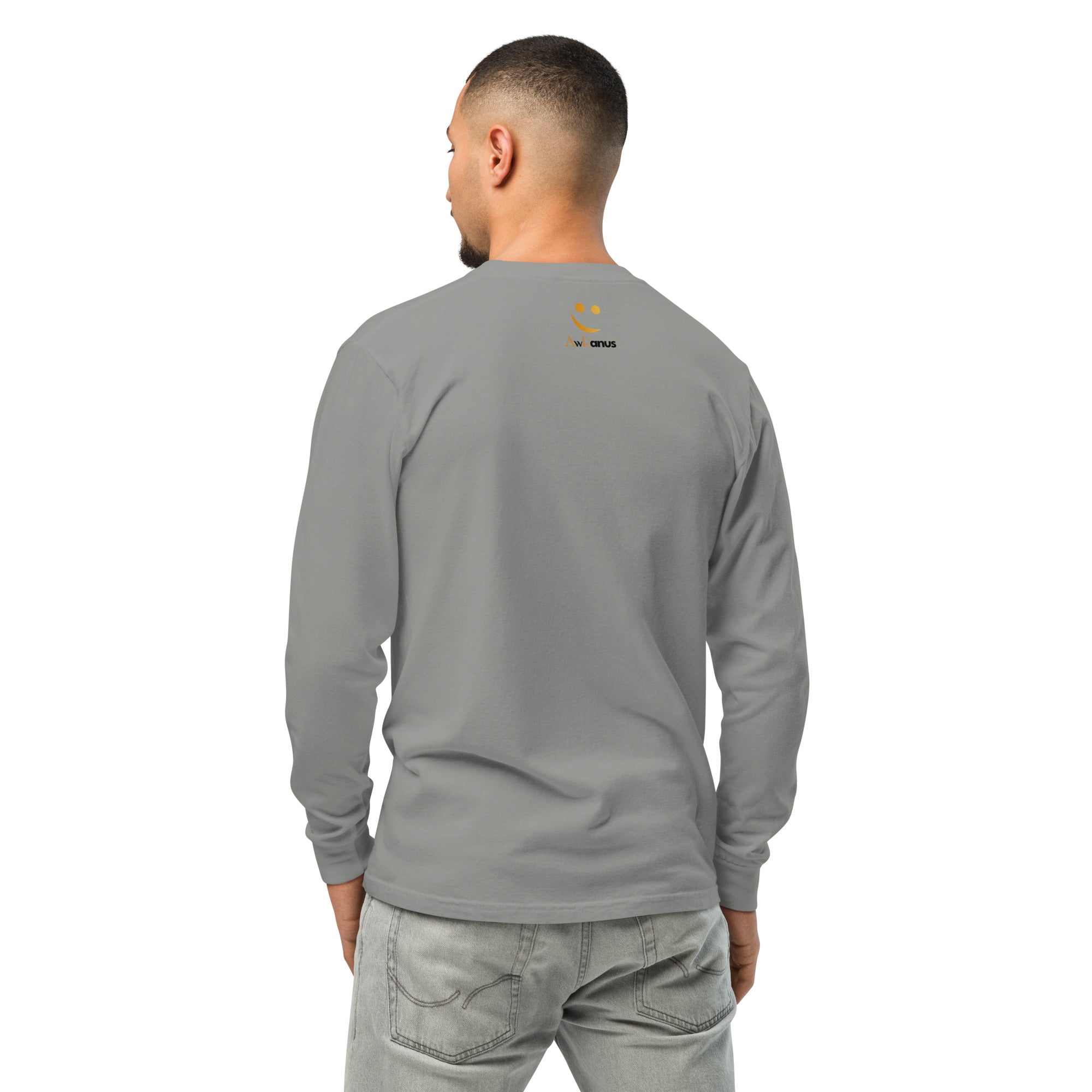 Unisex Garment-dyed heavyweight long-sleeve shirt | Create Your Sunshine long-sleeve shirt AwRans Clothing unisex-garment-dyed-heavyweight-long-sleeve-shirt-grey-back-67eab773768a3
