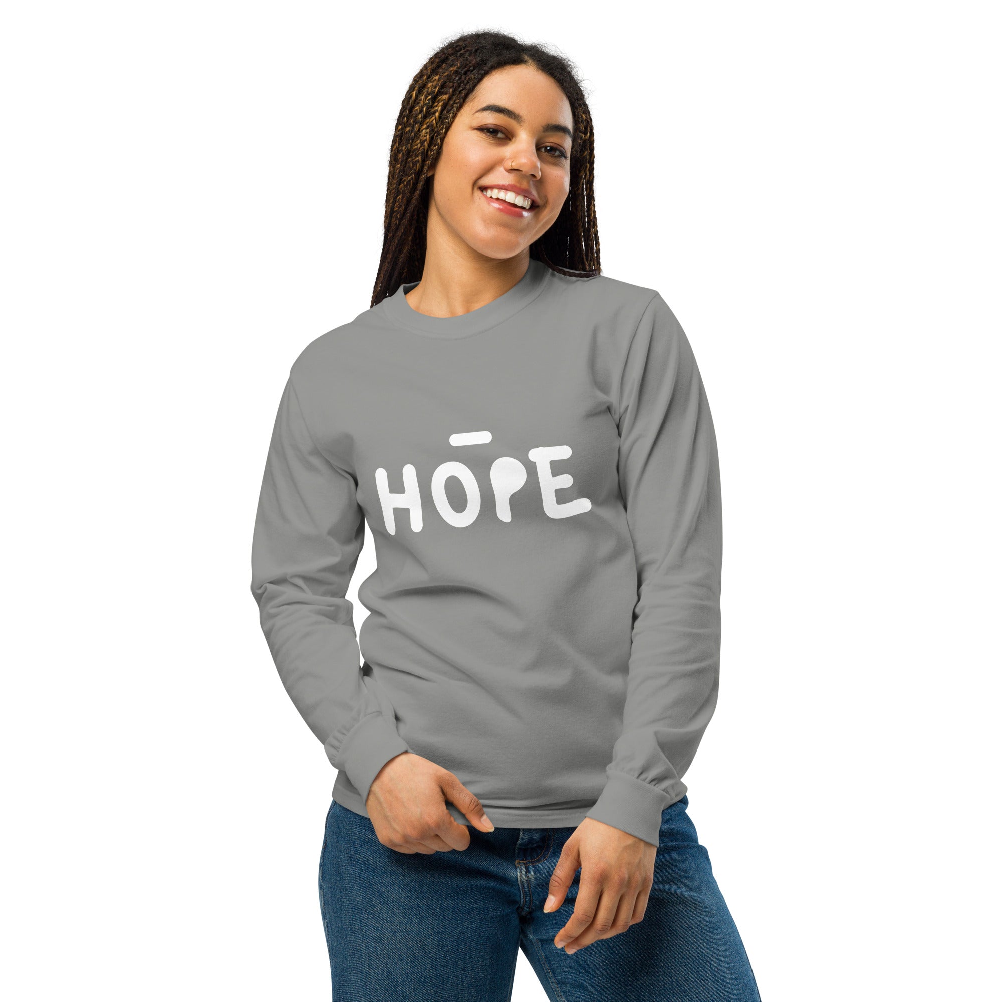 Unisex Garment-dyed heavyweight long-sleeve shirt | Hope long-sleeve shirt AwRans Clothing unisex-garment-dyed-heavyweight-long-sleeve-shirt-grey-front-67eaade54d570
