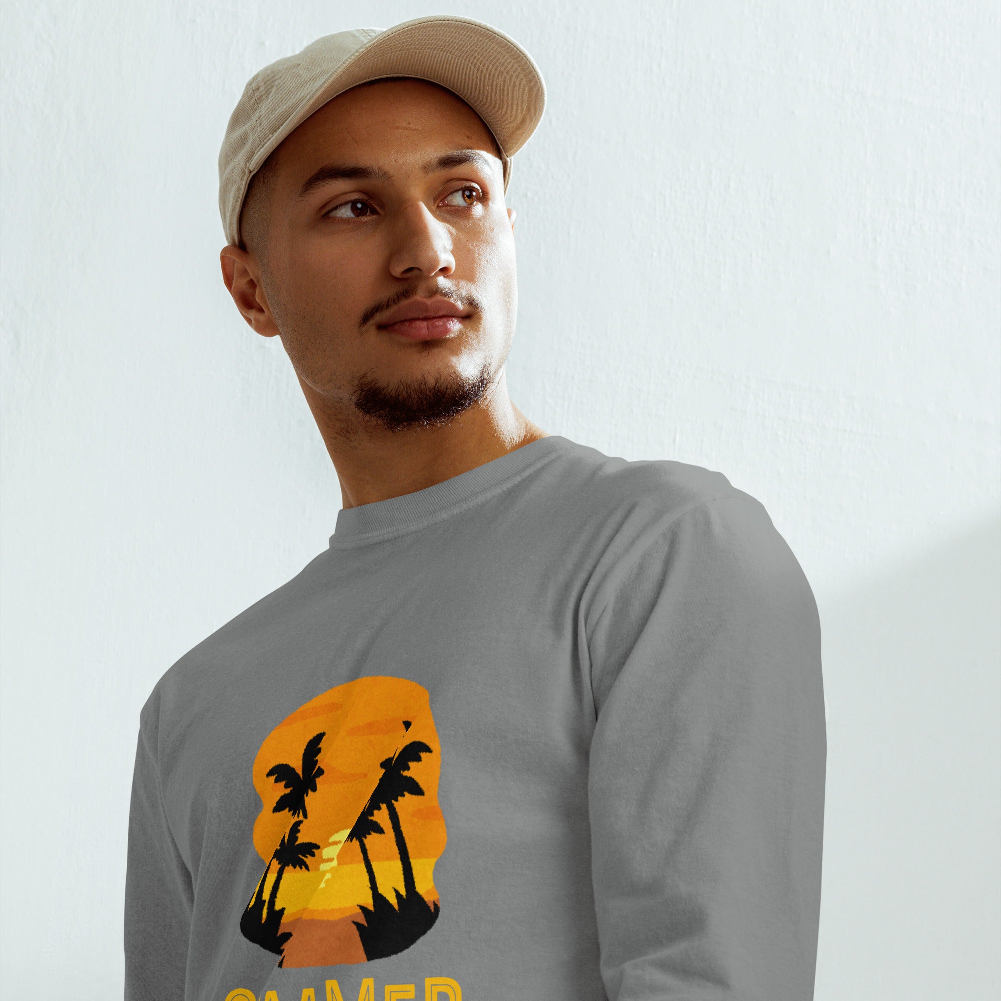 Unisex Garment-dyed heavyweight long-sleeve shirt | Summer Sunset long-sleeve shirt AwRans Clothing unisex-garment-dyed-heavyweight-long-sleeve-shirt-grey-front-67eaae9240150