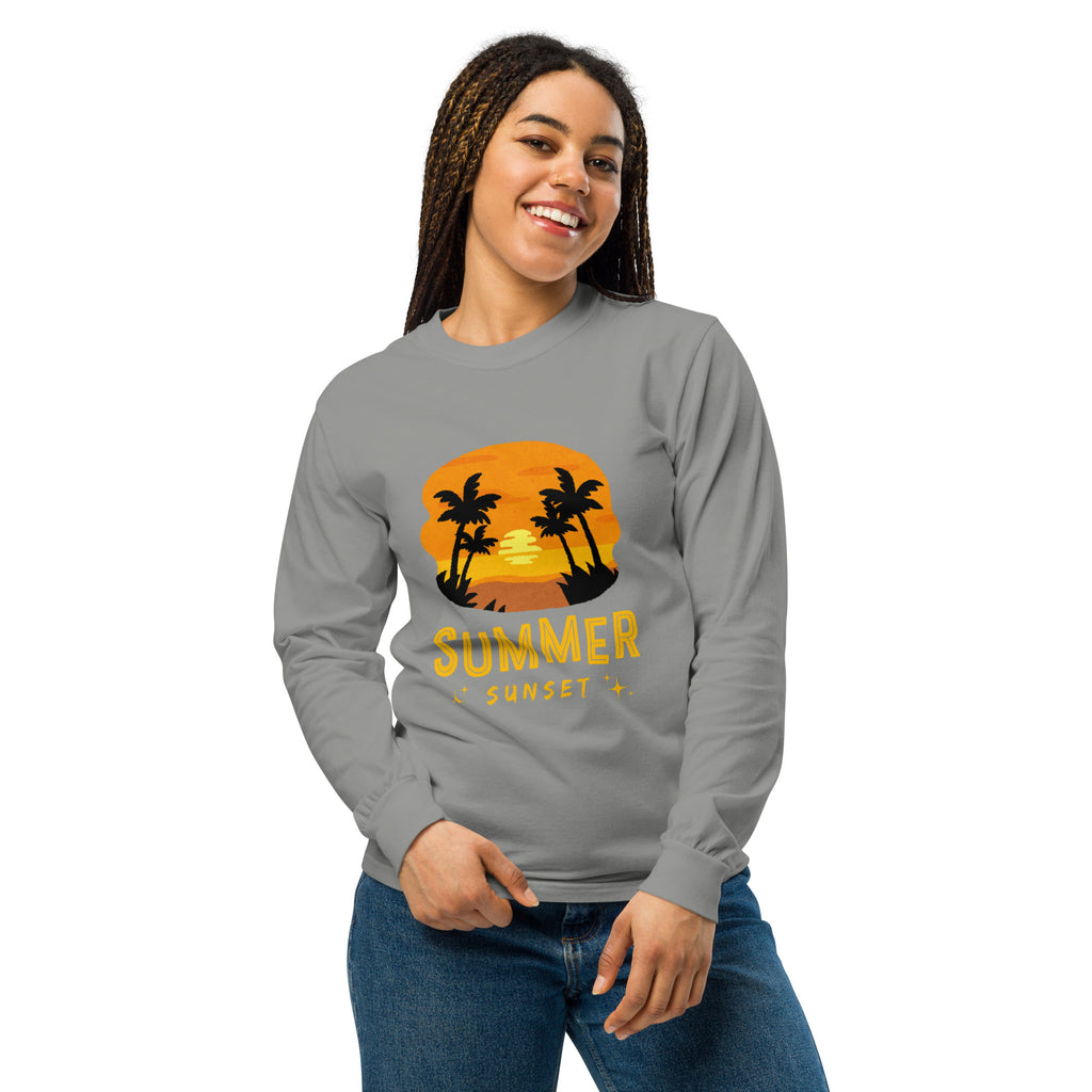 Unisex Garment-dyed heavyweight long-sleeve shirt | Summer Sunset long-sleeve shirt AwRans Clothing unisex-garment-dyed-heavyweight-long-sleeve-shirt-grey-front-67eaae9246ba8