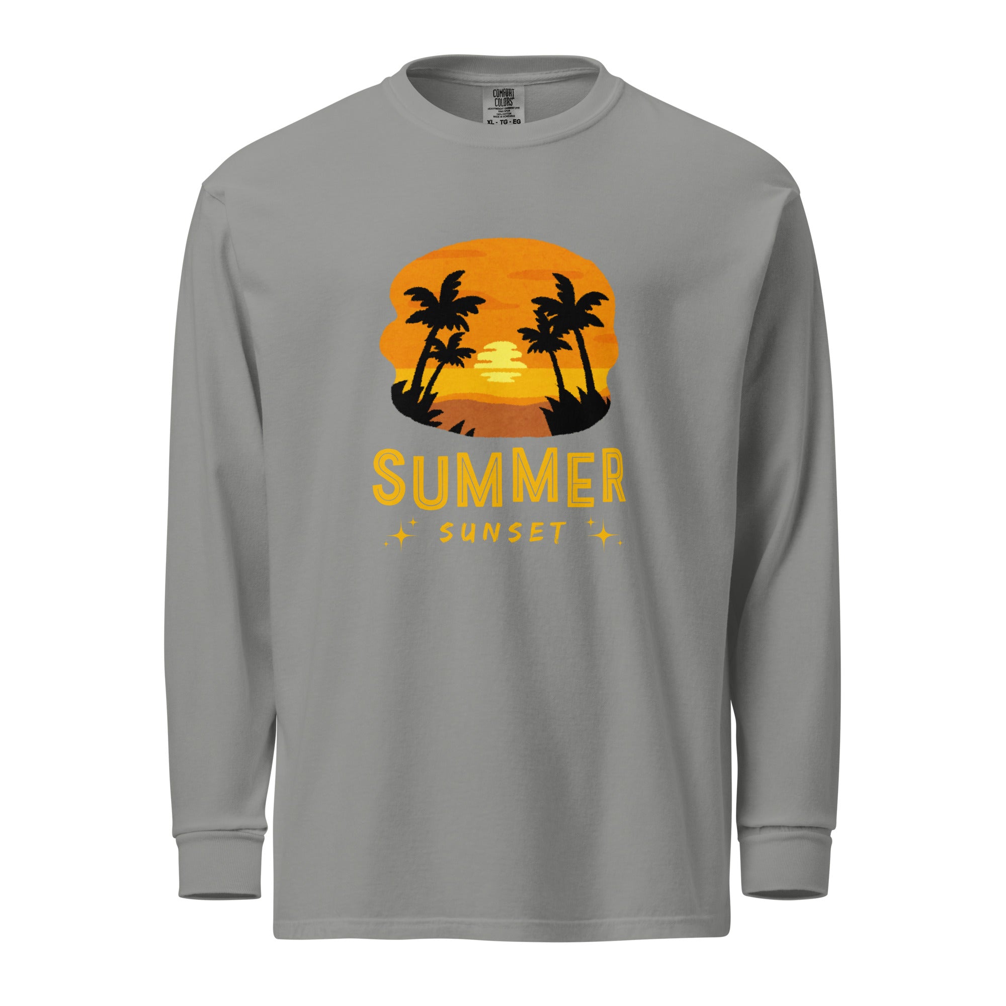 Unisex Garment-dyed heavyweight long-sleeve shirt | Summer Sunset long-sleeve shirt AwRans Clothing unisex-garment-dyed-heavyweight-long-sleeve-shirt-grey-front-67eaae924b465