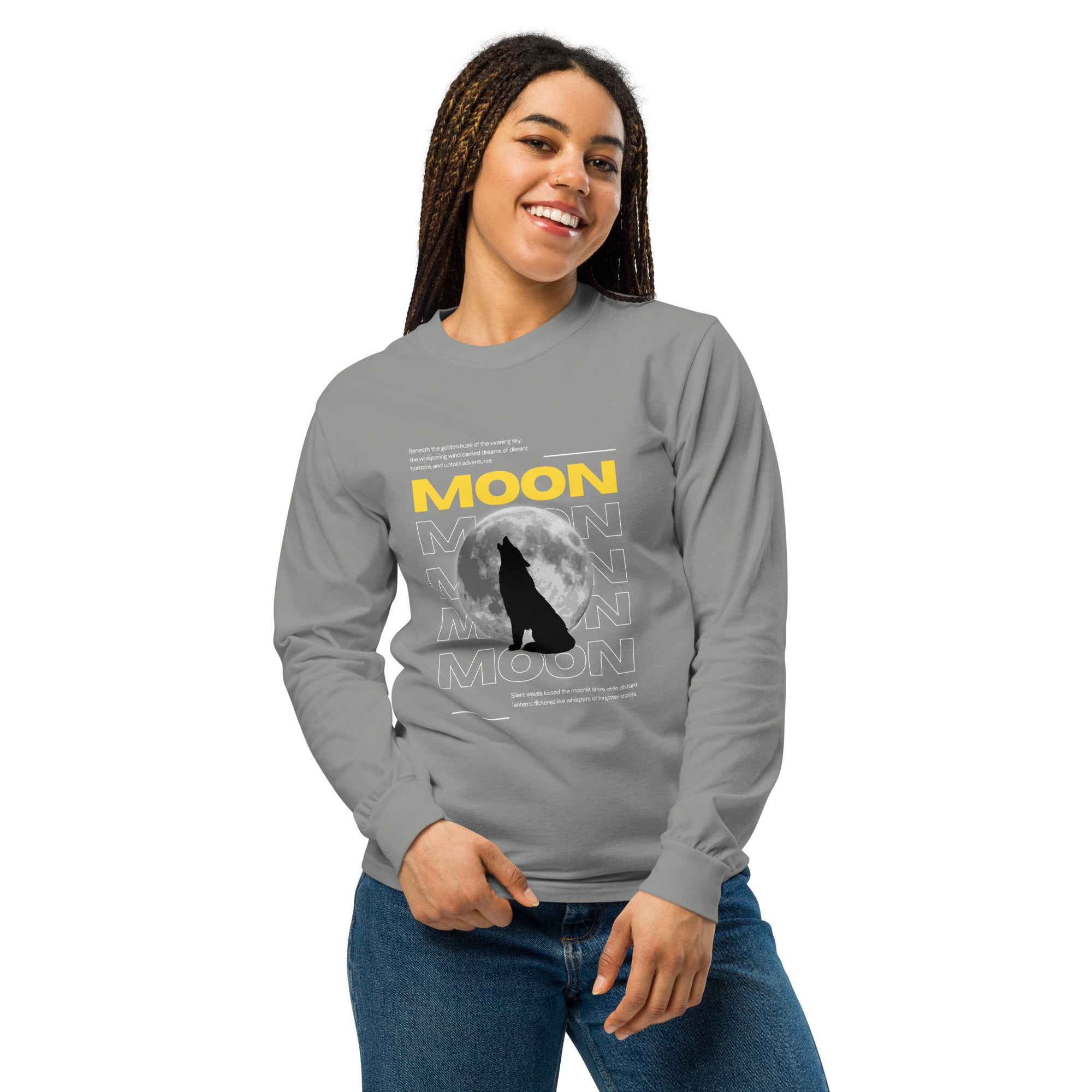 Unisex Garment-dyed heavyweight long-sleeve shirt | Moon long-sleeve shirt AwRans Clothing unisex-garment-dyed-heavyweight-long-sleeve-shirt-grey-front-67eaaf4141d64