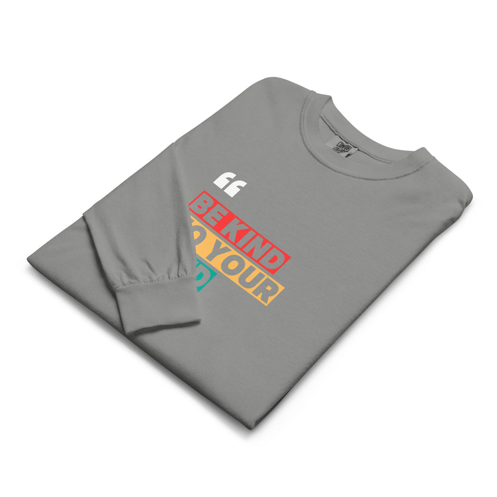 Unisex Garment-dyed heavyweight long-sleeve shirt | Be Kind To Your Mind long-sleeve shirt AwRans Clothing unisex-garment-dyed-heavyweight-long-sleeve-shirt-grey-front-67eaaff181bbb