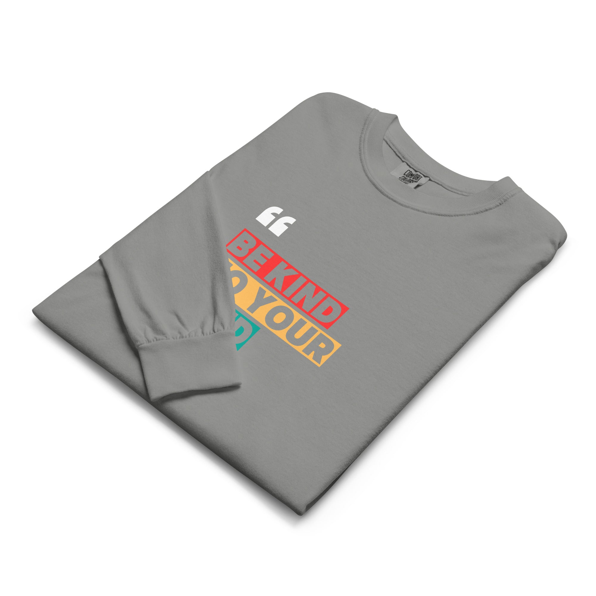 Unisex Garment-dyed heavyweight long-sleeve shirt | Be Kind To Your Mind long-sleeve shirt AwRans Clothing unisex-garment-dyed-heavyweight-long-sleeve-shirt-grey-front-67eaaff181bbb
