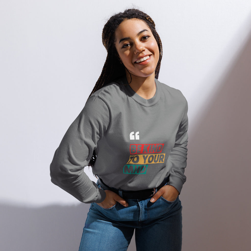 Unisex Garment-dyed heavyweight long-sleeve shirt | Be Kind To Your Mind long-sleeve shirt AwRans Clothing unisex-garment-dyed-heavyweight-long-sleeve-shirt-grey-front-67eaaff183b39
