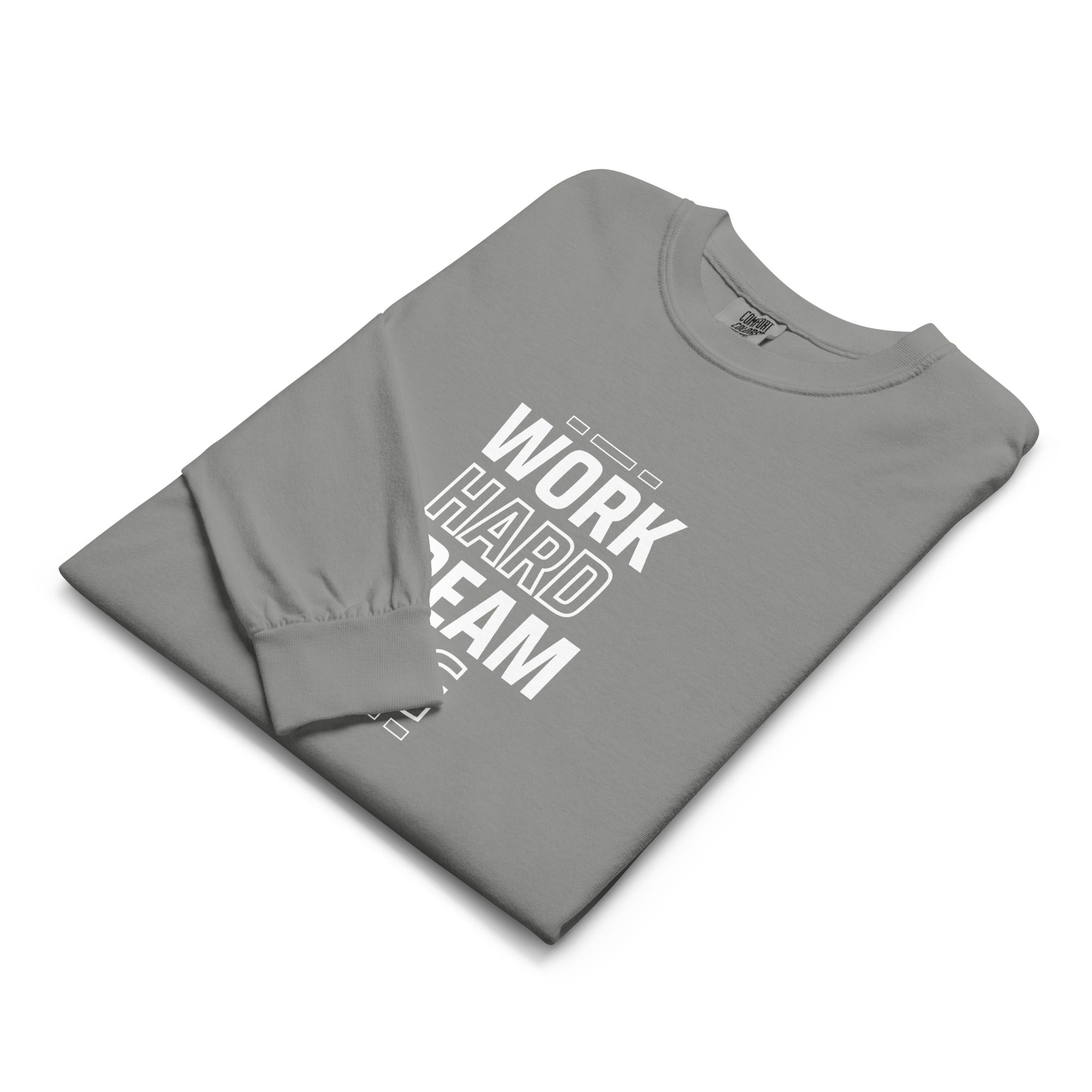 Unisex Garment-dyed heavyweight long-sleeve shirt | Work Hard , Dream Big long-sleeve shirt AwRans Clothing unisex-garment-dyed-heavyweight-long-sleeve-shirt-grey-front-67eab157c1f9d