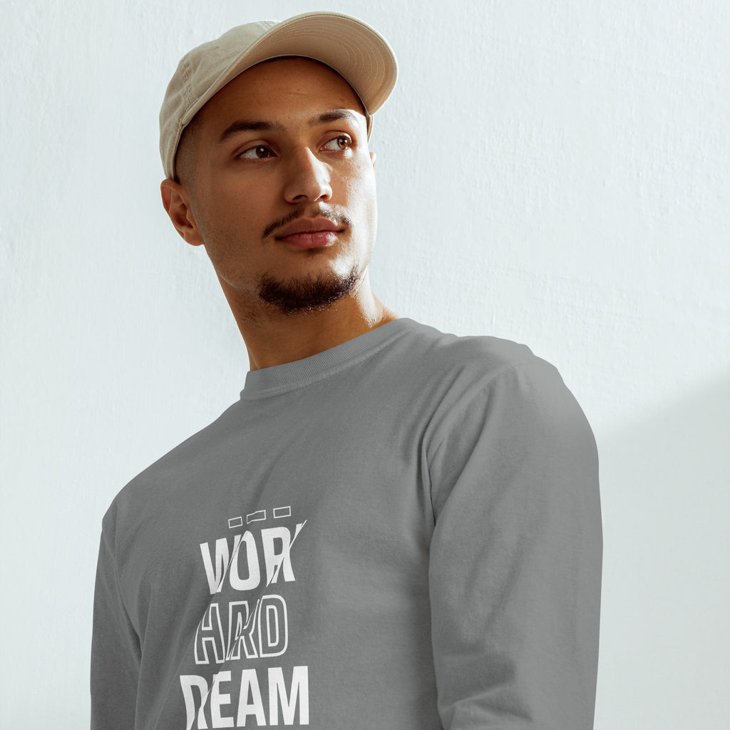 Unisex Garment-dyed heavyweight long-sleeve shirt | Work Hard , Dream Big long-sleeve shirt AwRans Clothing unisex-garment-dyed-heavyweight-long-sleeve-shirt-grey-front-67eab157c2e8a