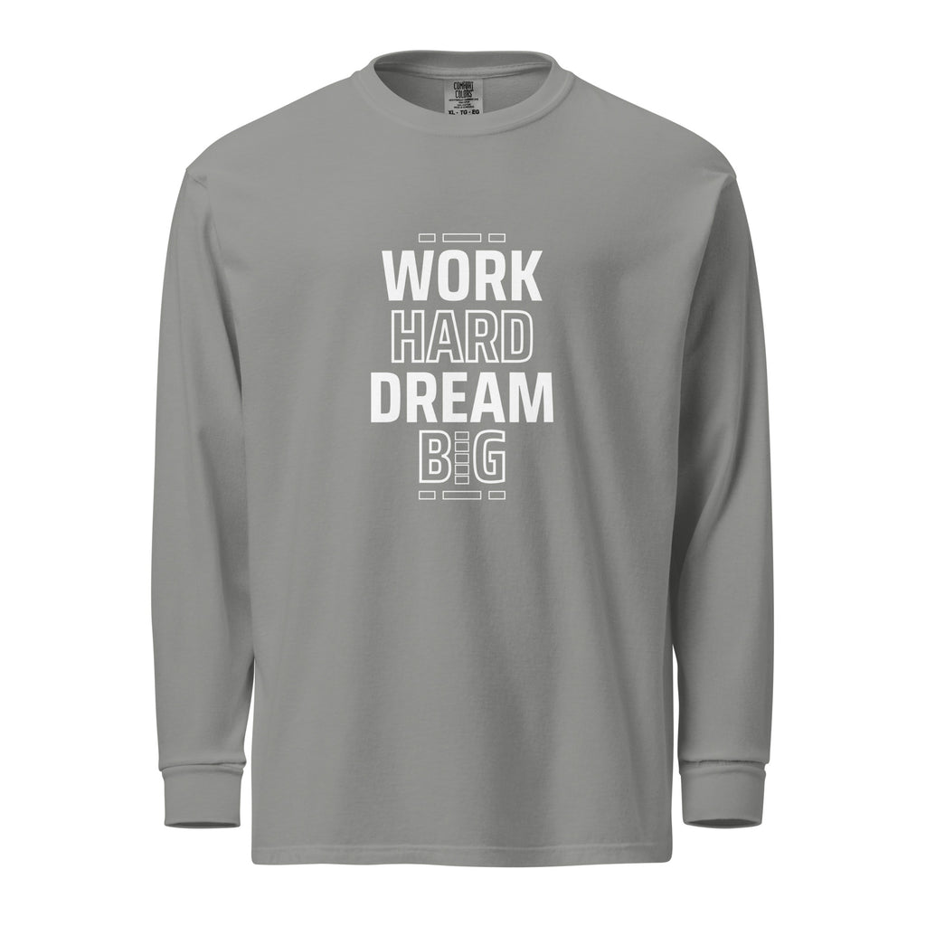 Unisex Garment-dyed heavyweight long-sleeve shirt | Work Hard , Dream Big long-sleeve shirt AwRans Clothing unisex-garment-dyed-heavyweight-long-sleeve-shirt-grey-front-67eab157cbeac