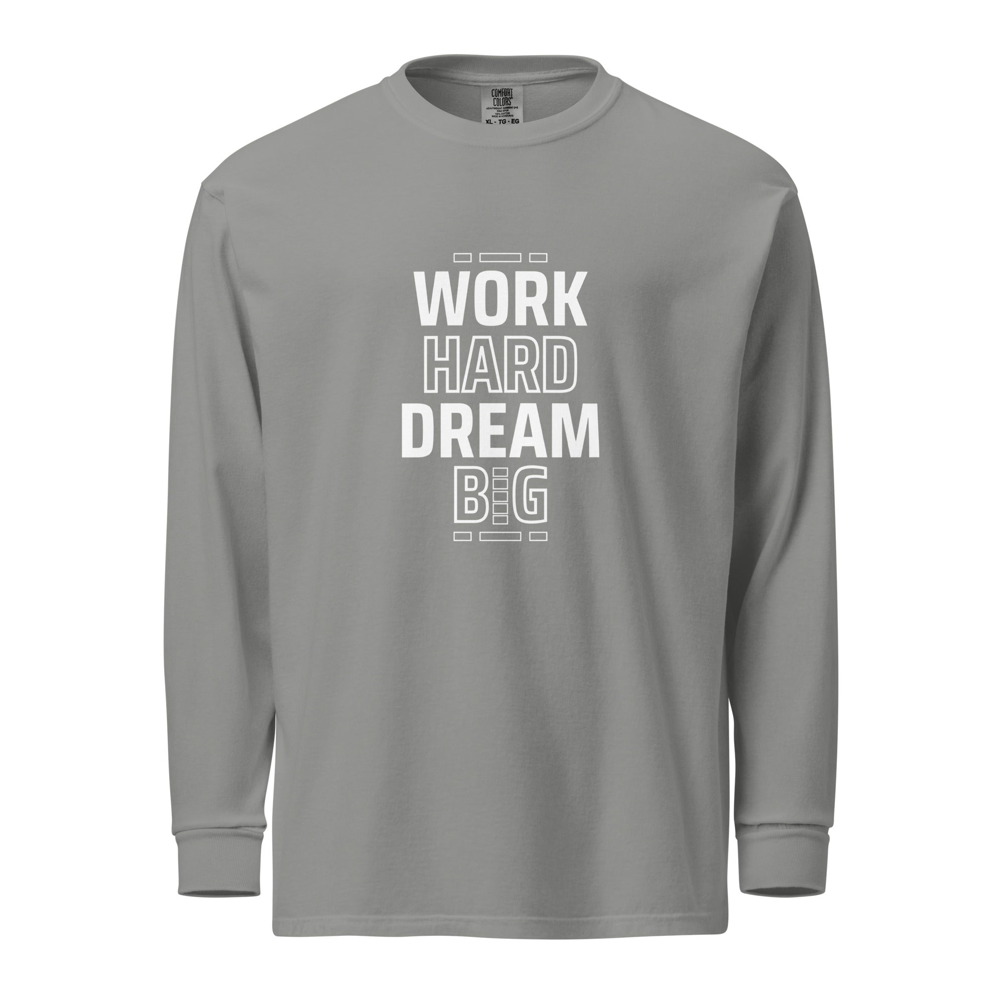 Unisex Garment-dyed heavyweight long-sleeve shirt | Work Hard , Dream Big long-sleeve shirt AwRans Clothing unisex-garment-dyed-heavyweight-long-sleeve-shirt-grey-front-67eab157cbeac