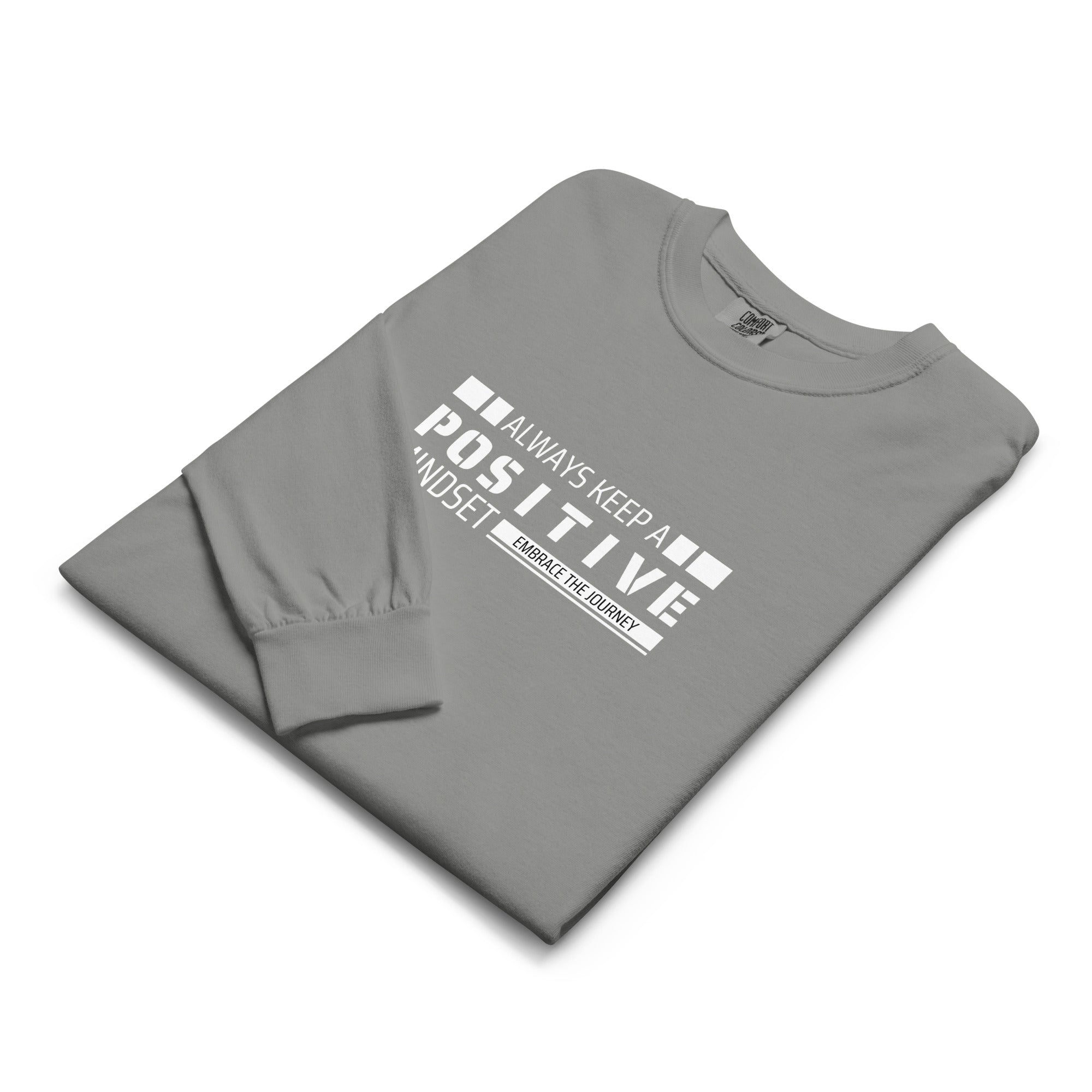 Unisex Garment-dyed heavyweight long-sleeve shirt | Always Keep A Positive Mindset long-sleeve shirt AwRans Clothing unisex-garment-dyed-heavyweight-long-sleeve-shirt-grey-front-67eab2c321a0a