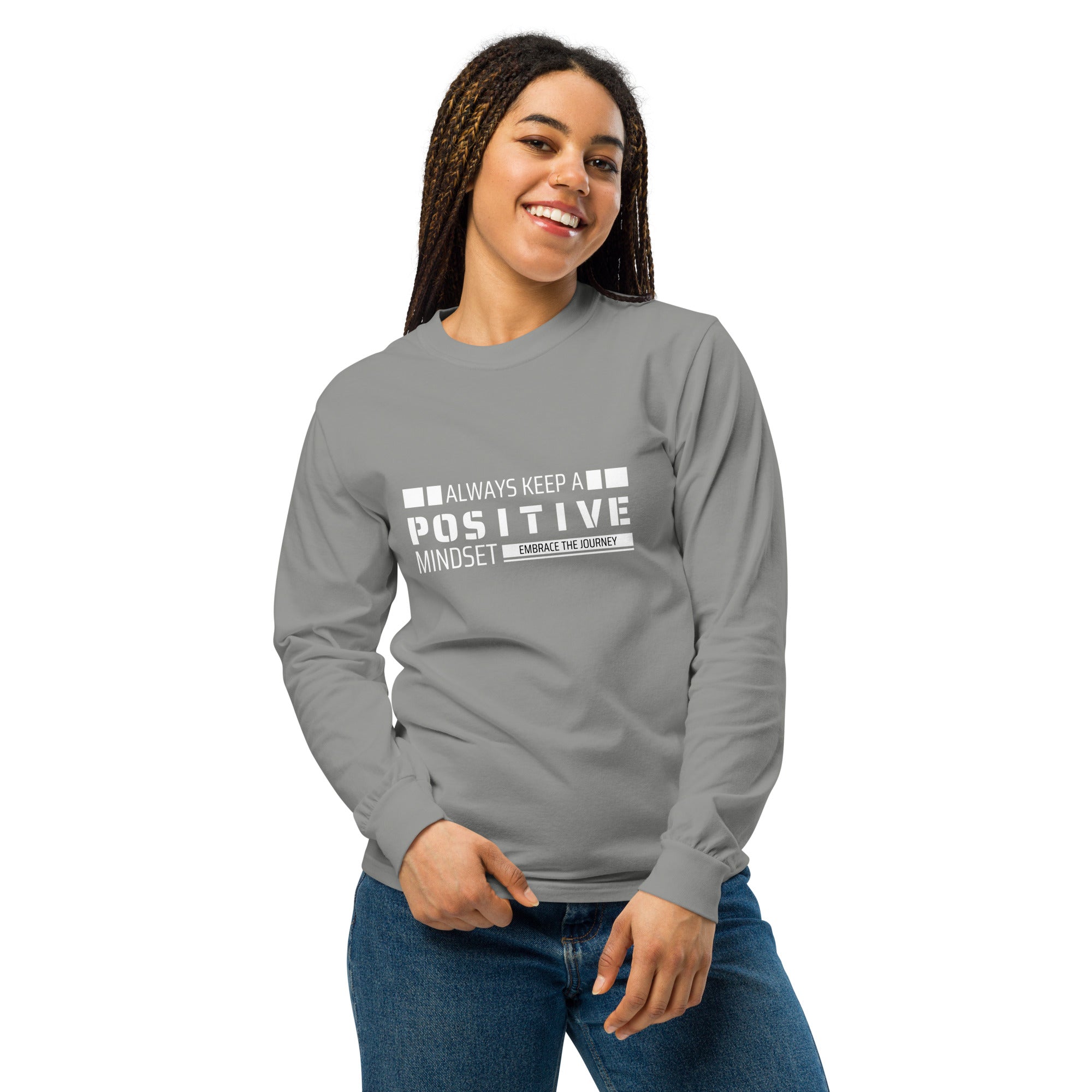 Unisex Garment-dyed heavyweight long-sleeve shirt | Always Keep A Positive Mindset long-sleeve shirt AwRans Clothing unisex-garment-dyed-heavyweight-long-sleeve-shirt-grey-front-67eab2c329410