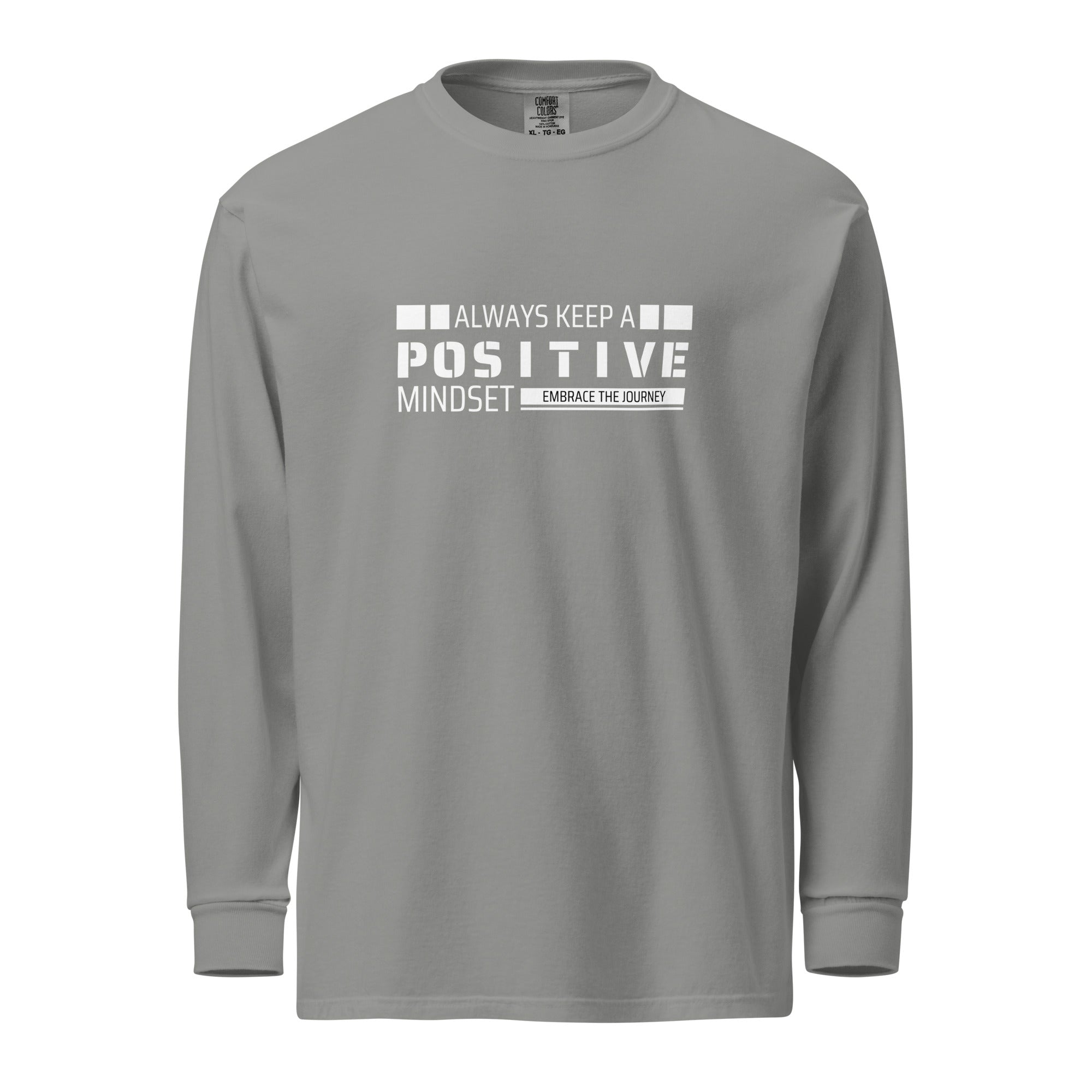 Unisex Garment-dyed heavyweight long-sleeve shirt | Always Keep A Positive Mindset long-sleeve shirt AwRans Clothing unisex-garment-dyed-heavyweight-long-sleeve-shirt-grey-front-67eab2c32c0f7