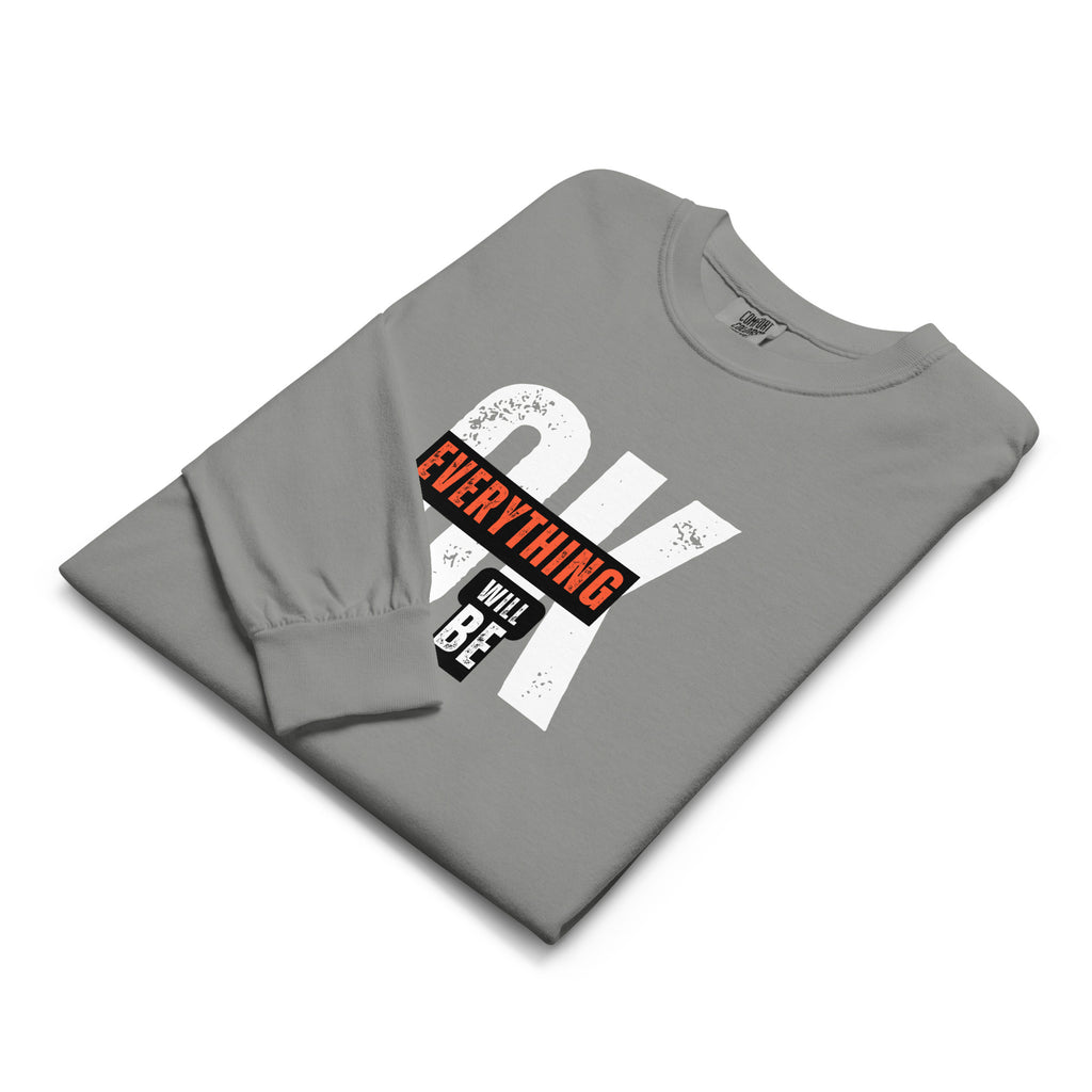 Unisex Garment-dyed heavyweight long-sleeve shirt | Everything Will Be Ok long-sleeve shirt AwRans Clothing unisex-garment-dyed-heavyweight-long-sleeve-shirt-grey-front-67eab378e7951