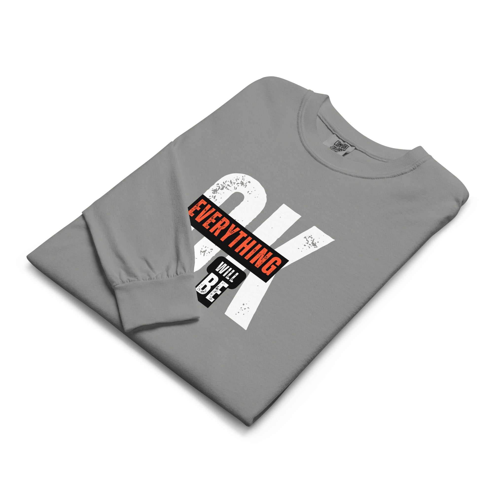 Unisex Garment-dyed heavyweight long-sleeve shirt | Everything Will Be Ok long-sleeve shirt AwRans Clothing unisex-garment-dyed-heavyweight-long-sleeve-shirt-grey-front-67eab378e7951