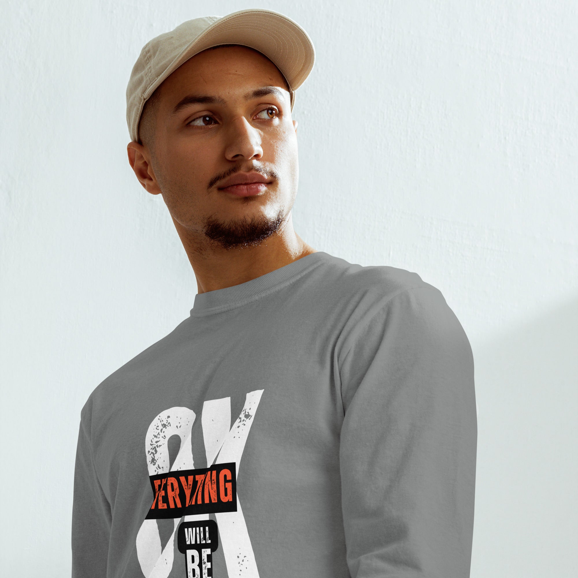 Unisex Garment-dyed heavyweight long-sleeve shirt | Everything Will Be Ok long-sleeve shirt AwRans Clothing unisex-garment-dyed-heavyweight-long-sleeve-shirt-grey-front-67eab378e8900