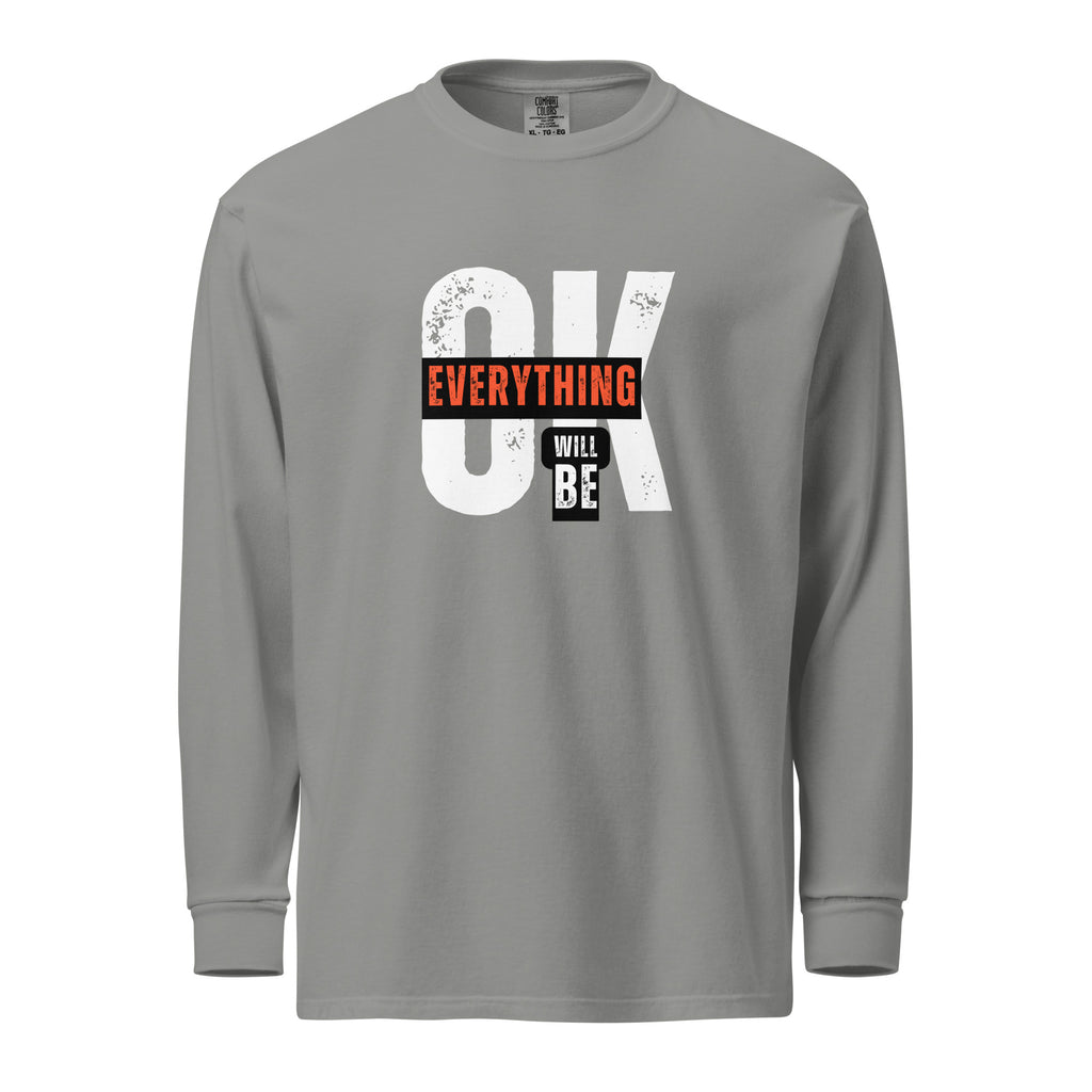 Unisex Garment-dyed heavyweight long-sleeve shirt | Everything Will Be Ok long-sleeve shirt AwRans Clothing unisex-garment-dyed-heavyweight-long-sleeve-shirt-grey-front-67eab378f2191
