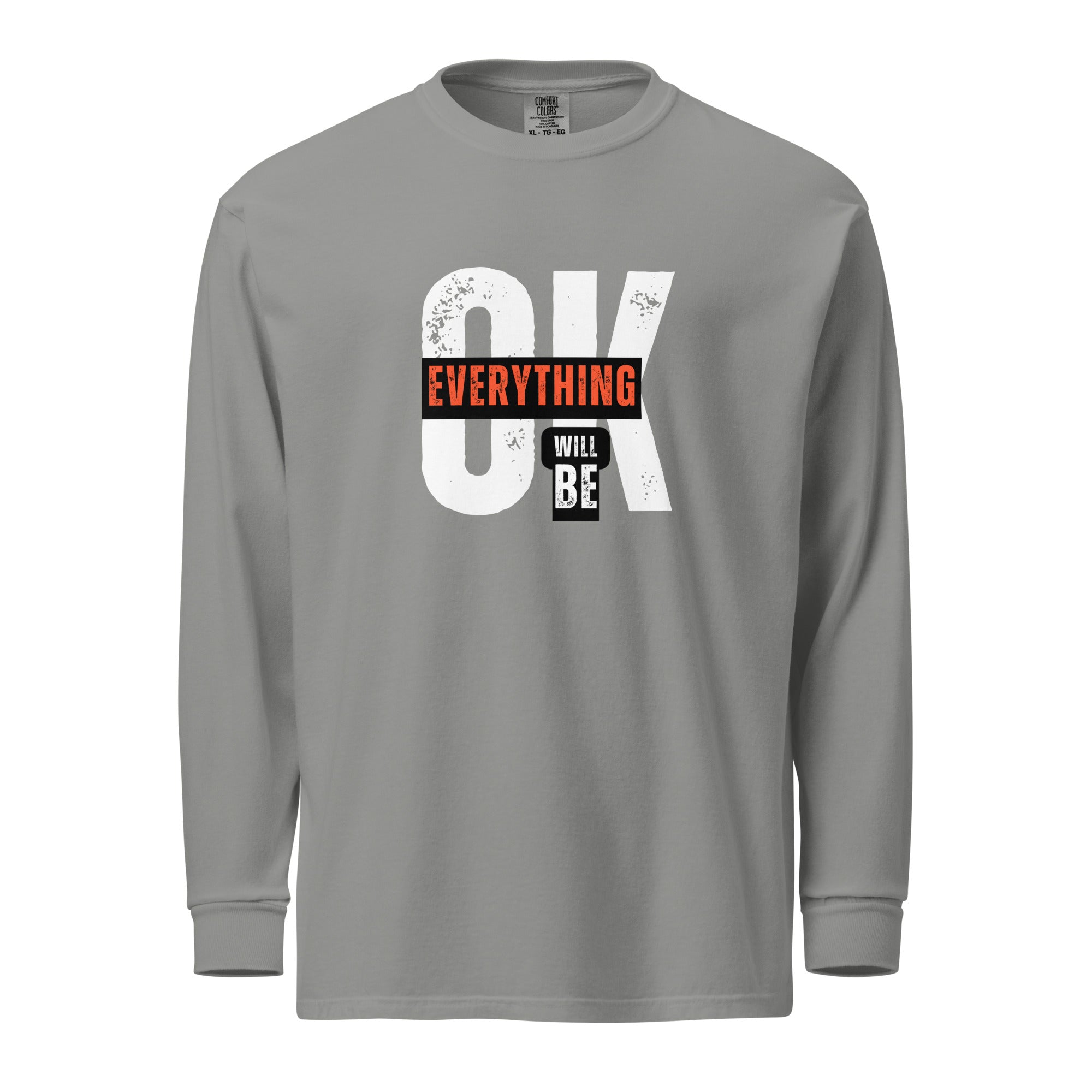 Unisex Garment-dyed heavyweight long-sleeve shirt | Everything Will Be Ok long-sleeve shirt AwRans Clothing unisex-garment-dyed-heavyweight-long-sleeve-shirt-grey-front-67eab378f2191