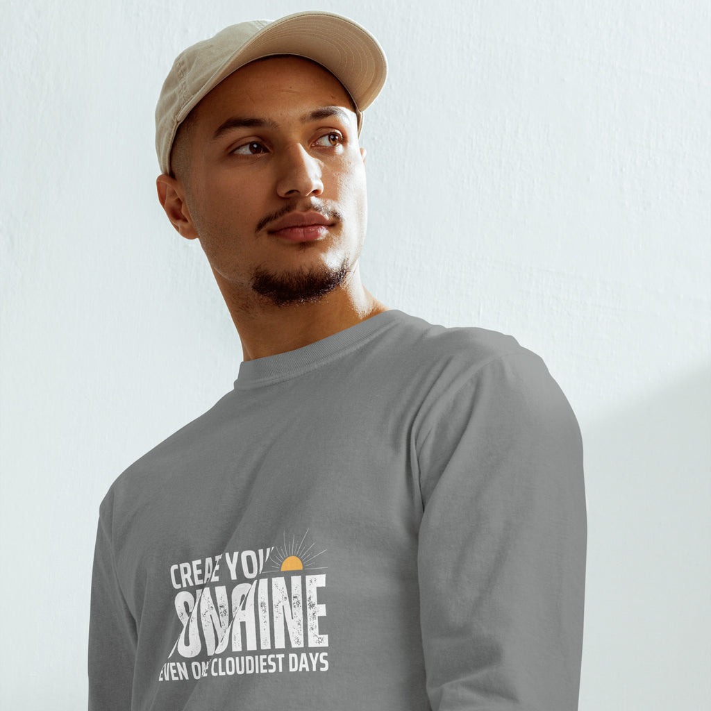 Unisex Garment-dyed heavyweight long-sleeve shirt | Create Your Sunshine long-sleeve shirt AwRans Clothing unisex-garment-dyed-heavyweight-long-sleeve-shirt-grey-front-67eab77374a83