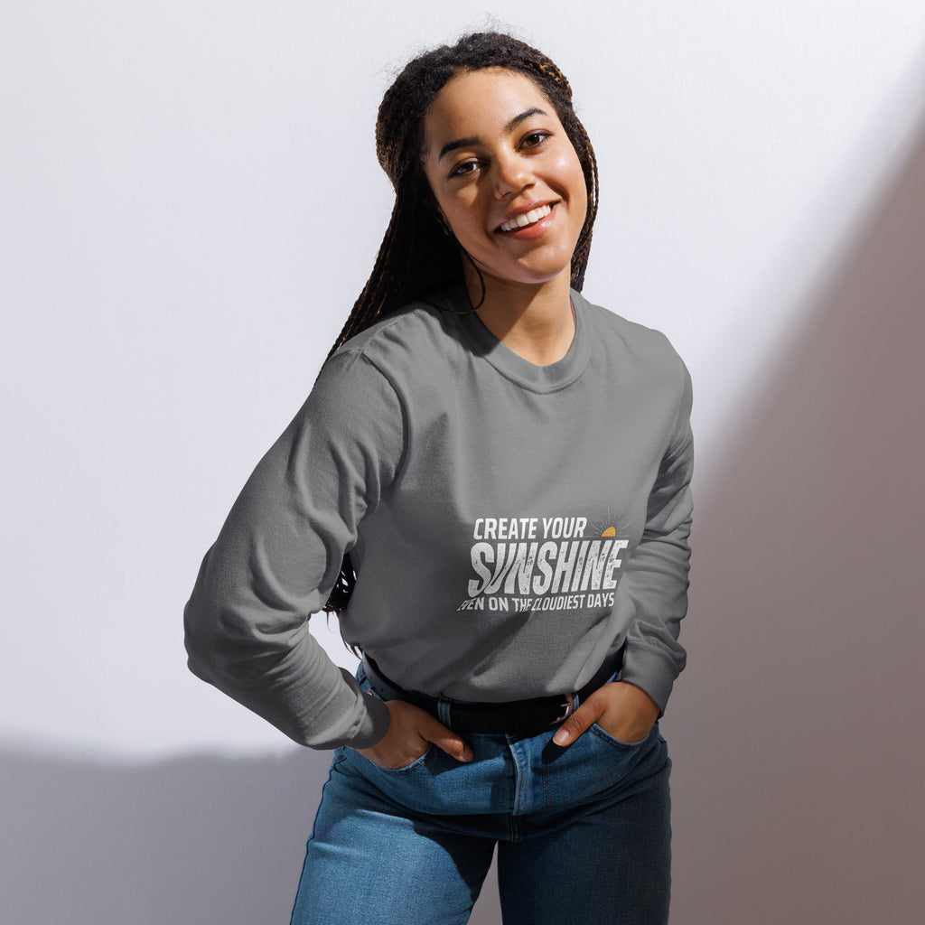 Unisex Garment-dyed heavyweight long-sleeve shirt | Create Your Sunshine long-sleeve shirt AwRans Clothing unisex-garment-dyed-heavyweight-long-sleeve-shirt-grey-front-67eab77378613