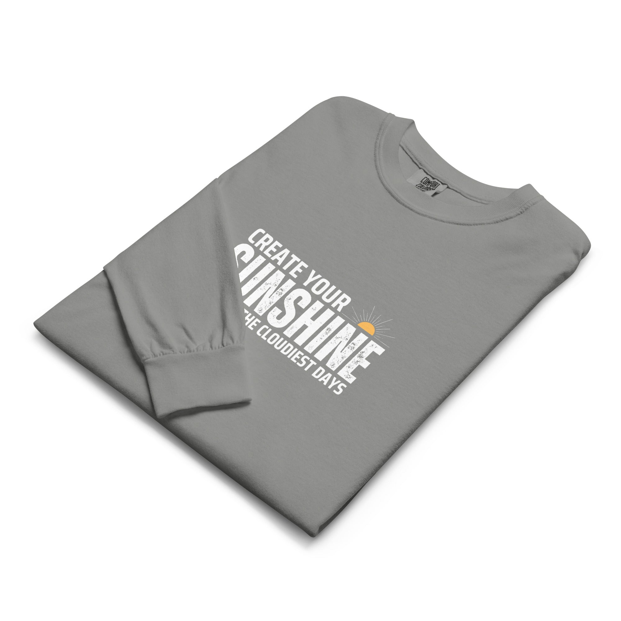 Unisex Garment-dyed heavyweight long-sleeve shirt | Create Your Sunshine long-sleeve shirt AwRans Clothing unisex-garment-dyed-heavyweight-long-sleeve-shirt-grey-front-67eab7737f2d7