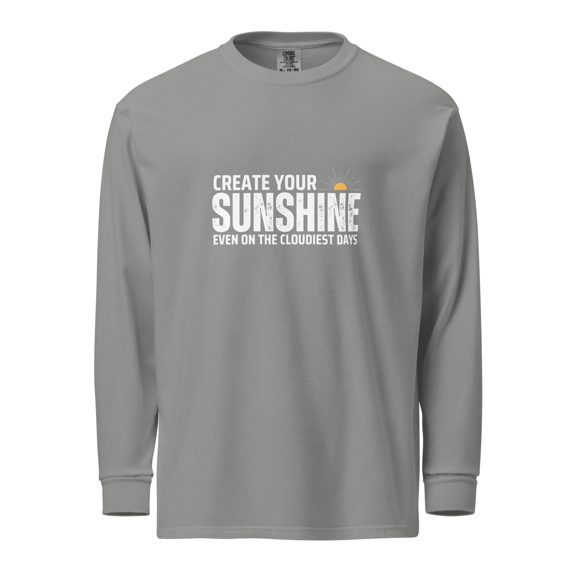 Unisex Garment-dyed heavyweight long-sleeve shirt | Create Your Sunshine long-sleeve shirt AwRans Clothing unisex-garment-dyed-heavyweight-long-sleeve-shirt-grey-front-67eab7739b66f