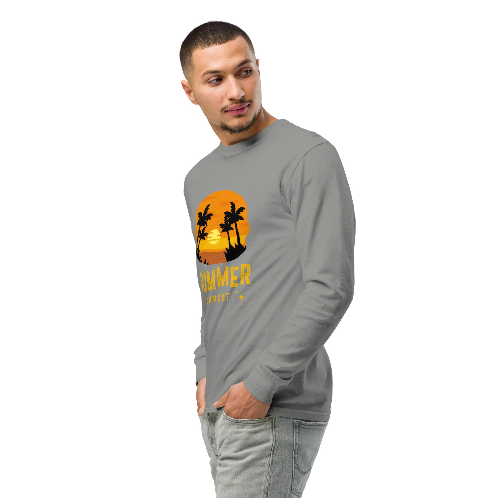Unisex Garment-dyed heavyweight long-sleeve shirt | Summer Sunset long-sleeve shirt AwRans Clothing unisex-garment-dyed-heavyweight-long-sleeve-shirt-grey-left-front-2-67eaae923d1cf