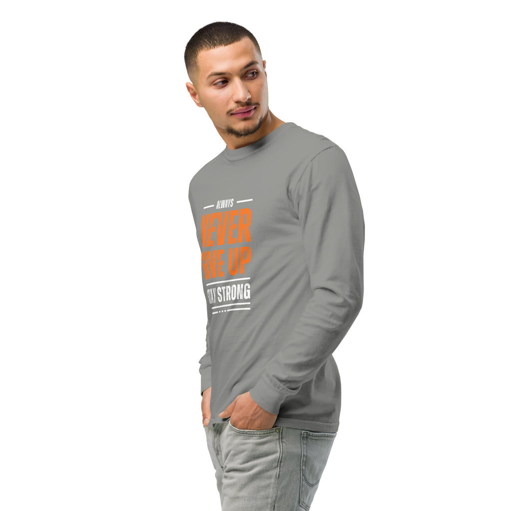 Unisex Garment-dyed heavyweight long-sleeve shirt | Always Never Give Up Stay Strong long-sleeve shirt AwRans Clothing unisex-garment-dyed-heavyweight-long-sleeve-shirt-grey-left-front-2-67eab0a3dcffa