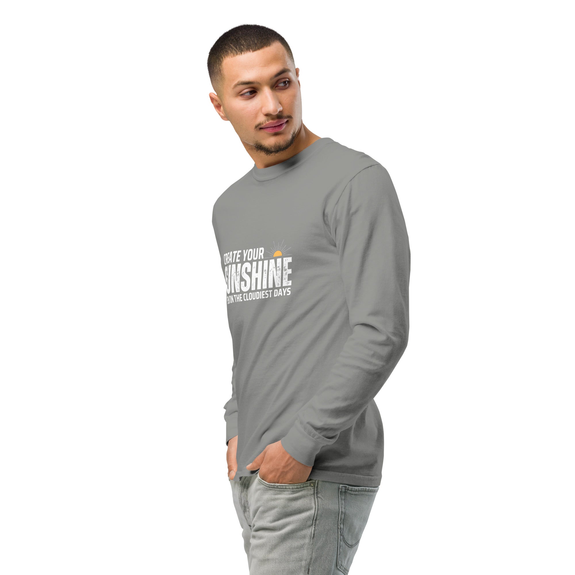 Unisex Garment-dyed heavyweight long-sleeve shirt | Create Your Sunshine long-sleeve shirt AwRans Clothing unisex-garment-dyed-heavyweight-long-sleeve-shirt-grey-left-front-2-67eab773794b6