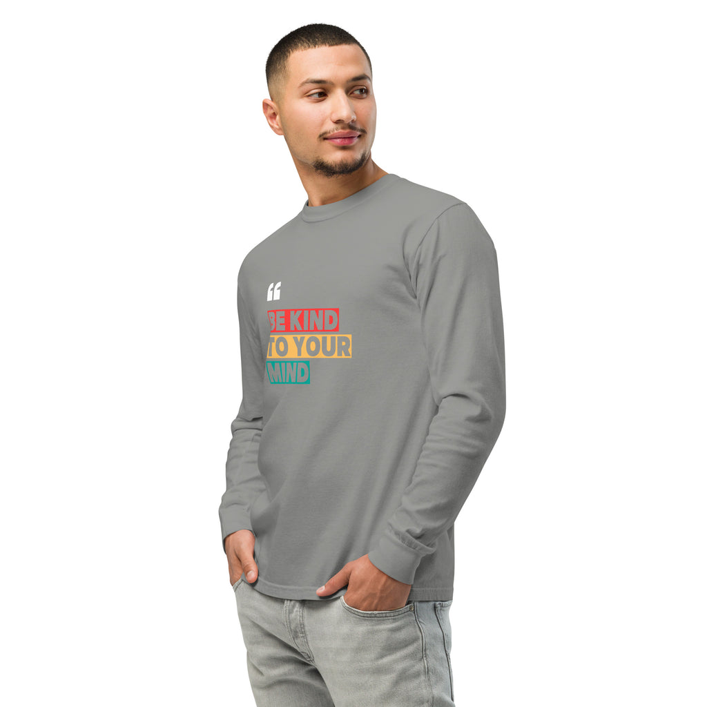 Unisex Garment-dyed heavyweight long-sleeve shirt | Be Kind To Your Mind long-sleeve shirt AwRans Clothing unisex-garment-dyed-heavyweight-long-sleeve-shirt-grey-left-front-67eaaff18b390