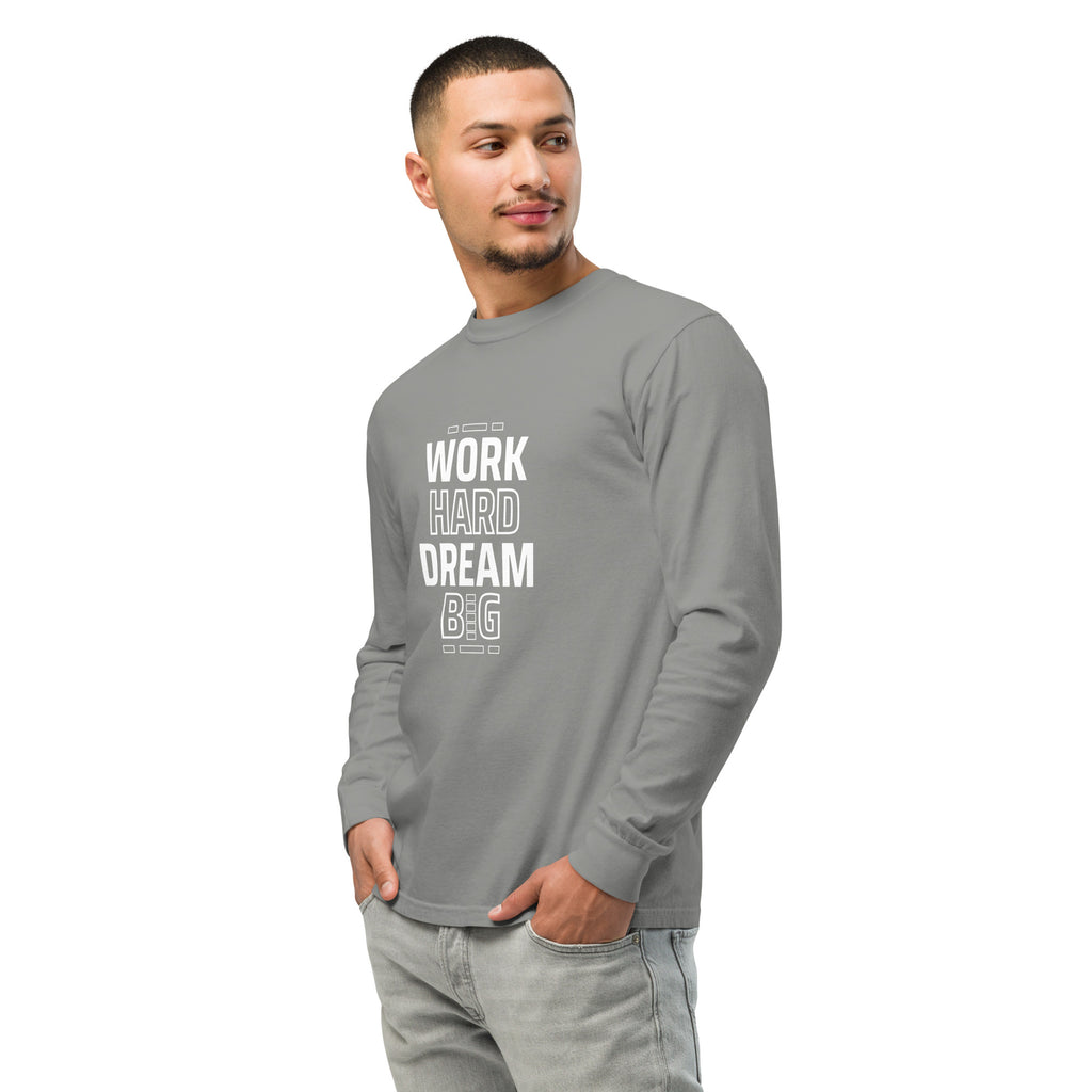 Unisex Garment-dyed heavyweight long-sleeve shirt | Work Hard , Dream Big long-sleeve shirt AwRans Clothing unisex-garment-dyed-heavyweight-long-sleeve-shirt-grey-left-front-67eab157cb058