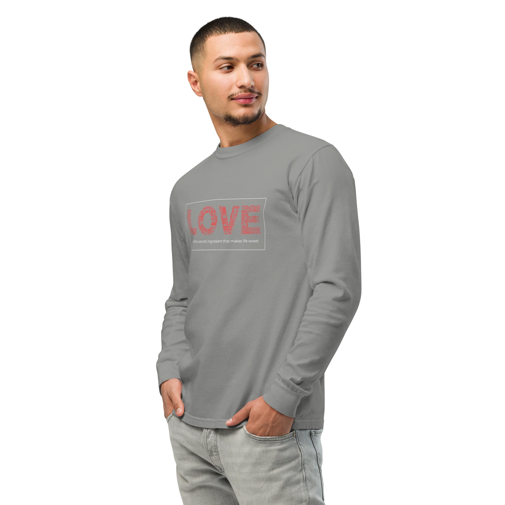 Unisex Garment-dyed heavyweight long-sleeve shirt | Love long-sleeve shirt AwRans Clothing unisex-garment-dyed-heavyweight-long-sleeve-shirt-grey-left-front-67eab20ca3fab