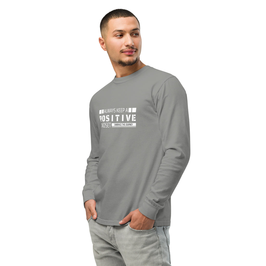 Unisex Garment-dyed heavyweight long-sleeve shirt | Always Keep A Positive Mindset long-sleeve shirt AwRans Clothing unisex-garment-dyed-heavyweight-long-sleeve-shirt-grey-left-front-67eab2c32b1cb