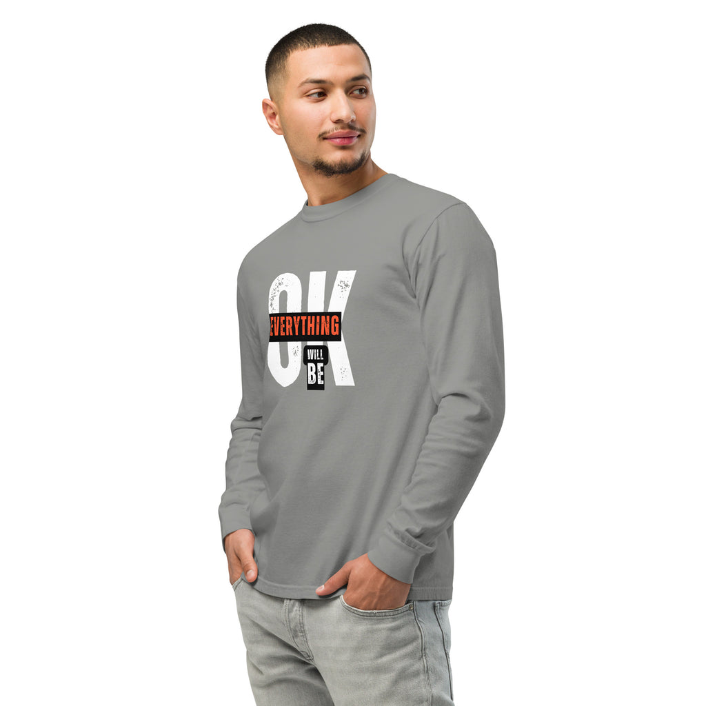 Unisex Garment-dyed heavyweight long-sleeve shirt | Everything Will Be Ok long-sleeve shirt AwRans Clothing unisex-garment-dyed-heavyweight-long-sleeve-shirt-grey-left-front-67eab378f12ca