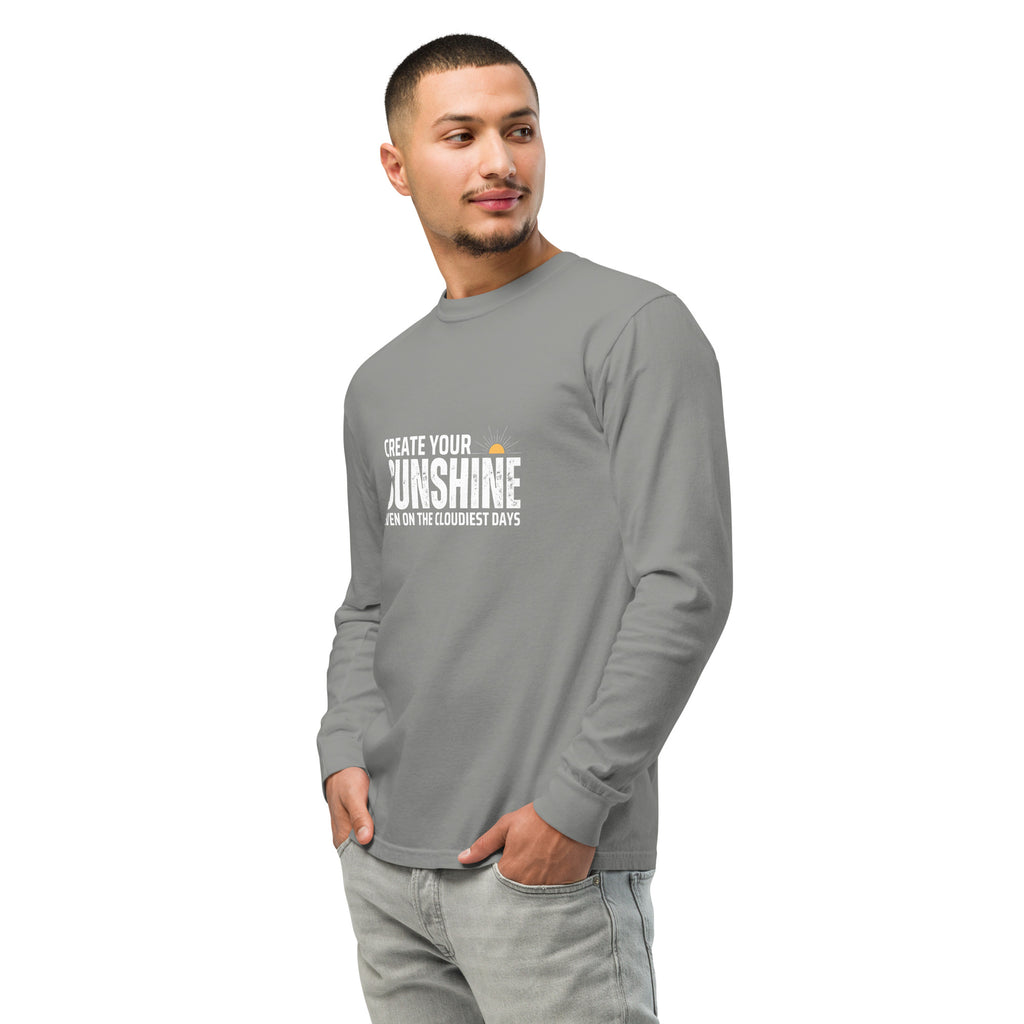 Unisex Garment-dyed heavyweight long-sleeve shirt | Create Your Sunshine long-sleeve shirt AwRans Clothing unisex-garment-dyed-heavyweight-long-sleeve-shirt-grey-left-front-67eab7738daed