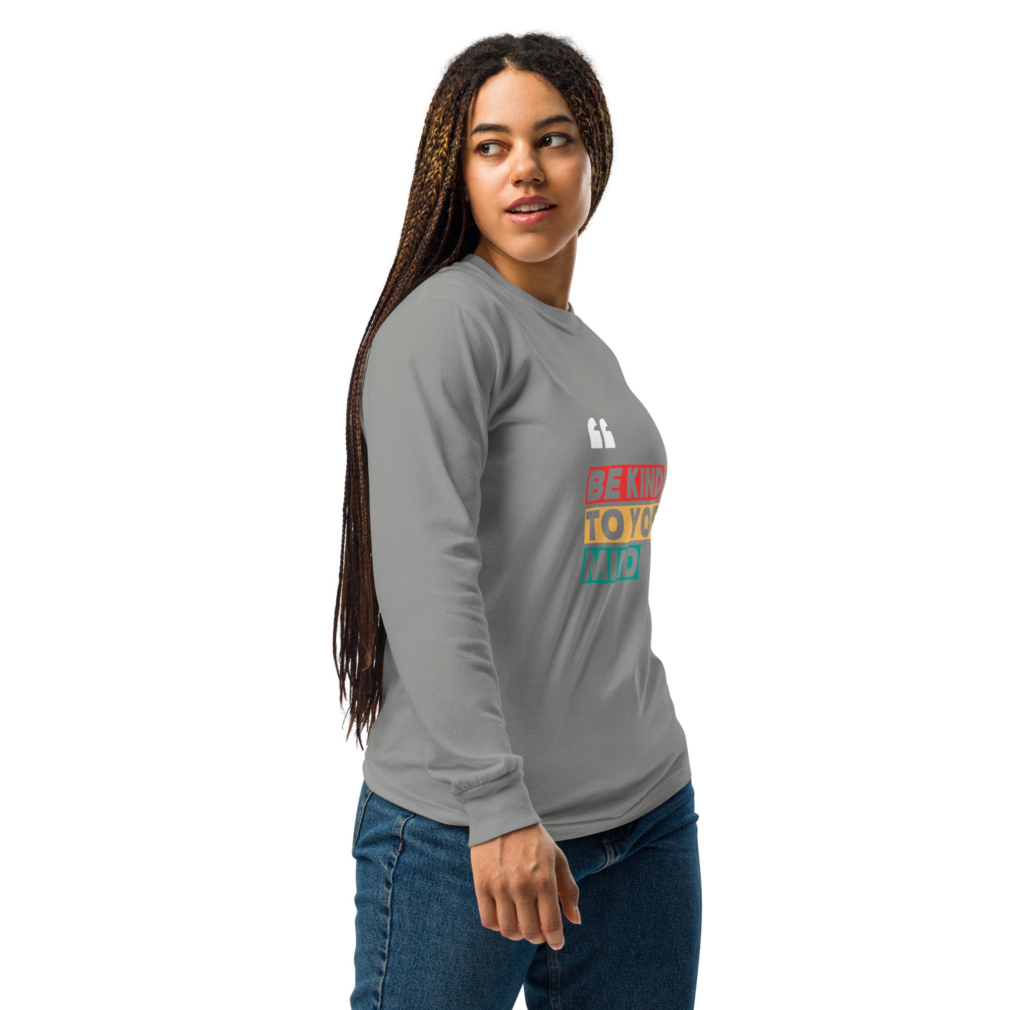 Unisex Garment-dyed heavyweight long-sleeve shirt | Be Kind To Your Mind long-sleeve shirt AwRans Clothing unisex-garment-dyed-heavyweight-long-sleeve-shirt-grey-right-67eaaff18a581