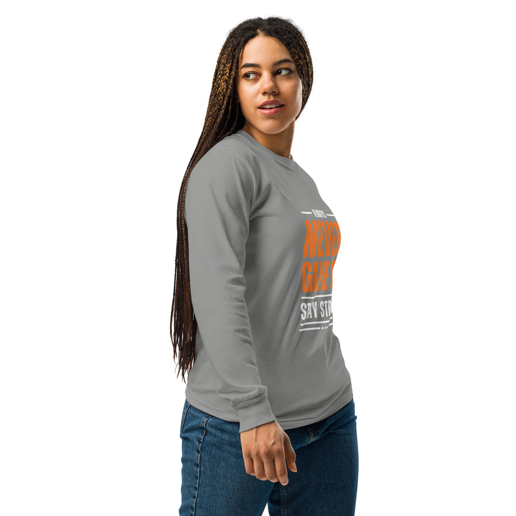 Unisex Garment-dyed heavyweight long-sleeve shirt | Always Never Give Up Stay Strong long-sleeve shirt AwRans Clothing unisex-garment-dyed-heavyweight-long-sleeve-shirt-grey-right-67eab0a3e6f7c