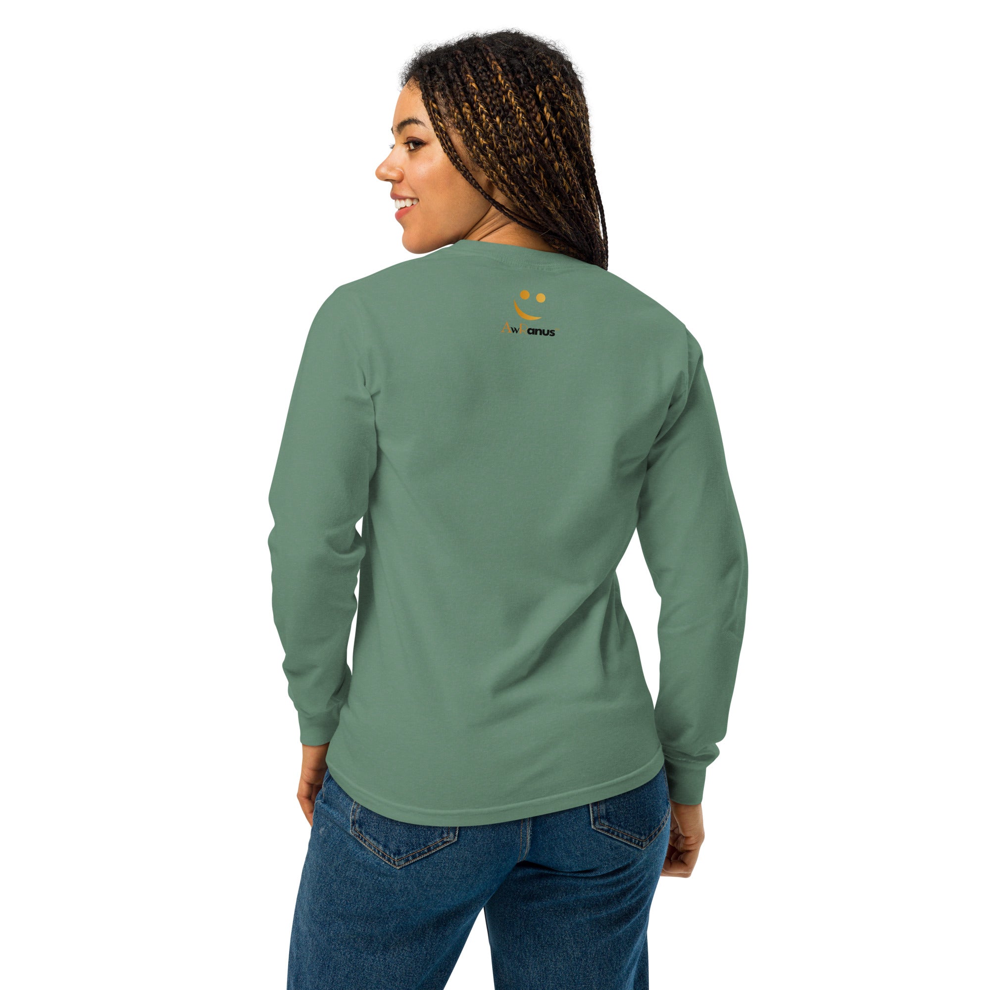 Unisex Garment-dyed heavyweight long-sleeve shirt | Always Never Give Up Stay Strong long-sleeve shirt AwRans Clothing unisex-garment-dyed-heavyweight-long-sleeve-shirt-light-green-back-67eab0a3d4fae
