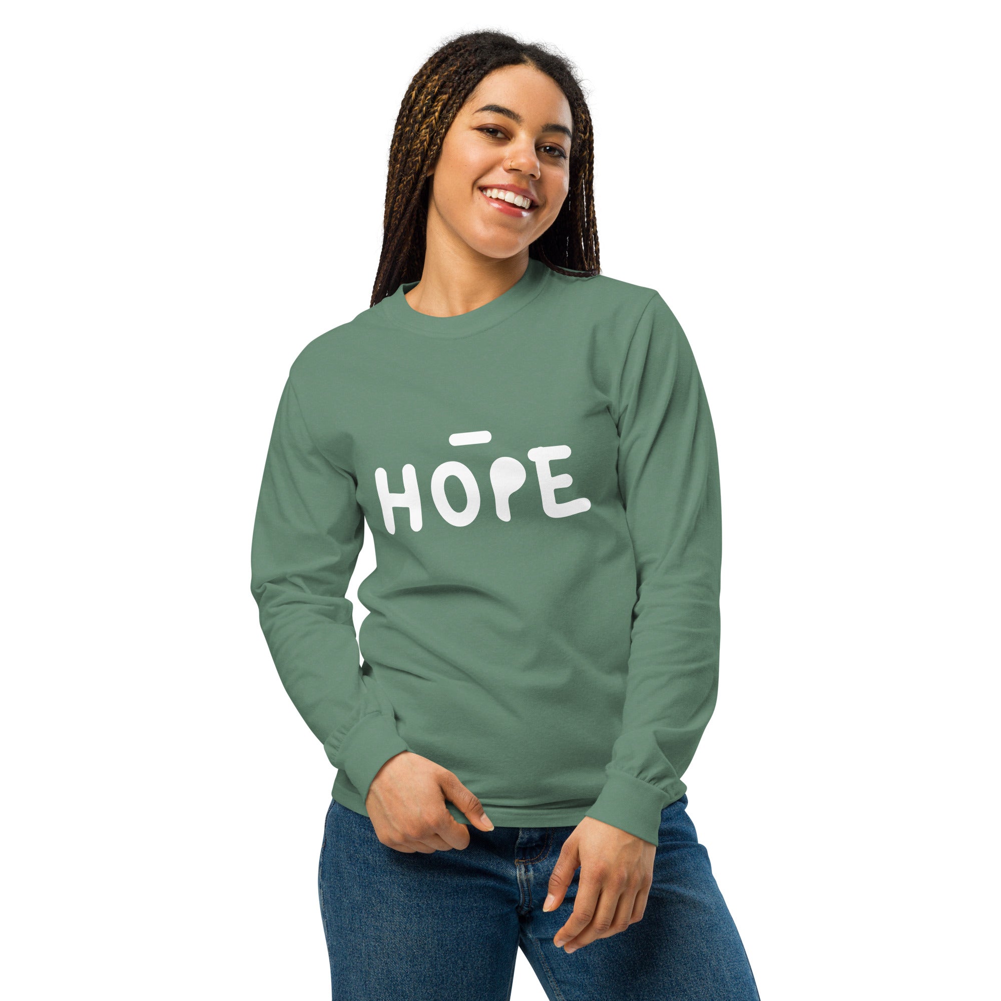 Unisex Garment-dyed heavyweight long-sleeve shirt | Hope long-sleeve shirt AwRans Clothing unisex-garment-dyed-heavyweight-long-sleeve-shirt-light-green-front-67eaade53f8eb