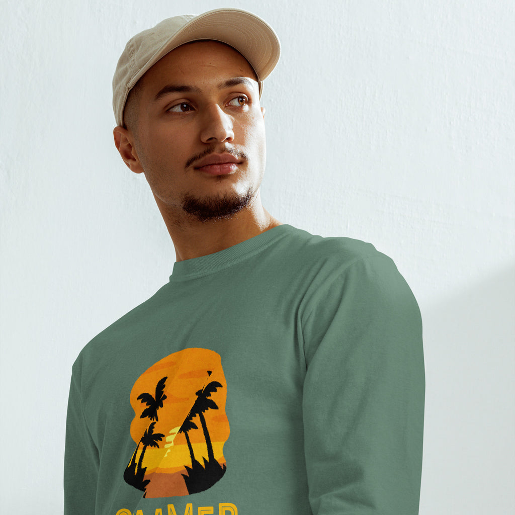 Unisex Garment-dyed heavyweight long-sleeve shirt | Summer Sunset long-sleeve shirt AwRans Clothing unisex-garment-dyed-heavyweight-long-sleeve-shirt-light-green-front-67eaae9232aed