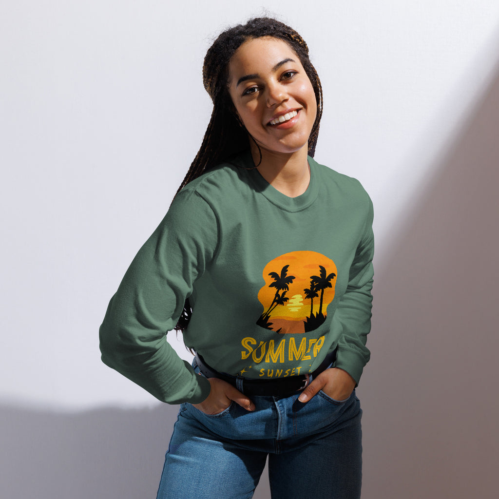 Unisex Garment-dyed heavyweight long-sleeve shirt | Summer Sunset long-sleeve shirt AwRans Clothing unisex-garment-dyed-heavyweight-long-sleeve-shirt-light-green-front-67eaae9233718