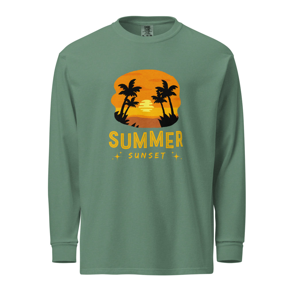 Unisex Garment-dyed heavyweight long-sleeve shirt | Summer Sunset long-sleeve shirt AwRans Clothing unisex-garment-dyed-heavyweight-long-sleeve-shirt-light-green-front-67eaae923c601