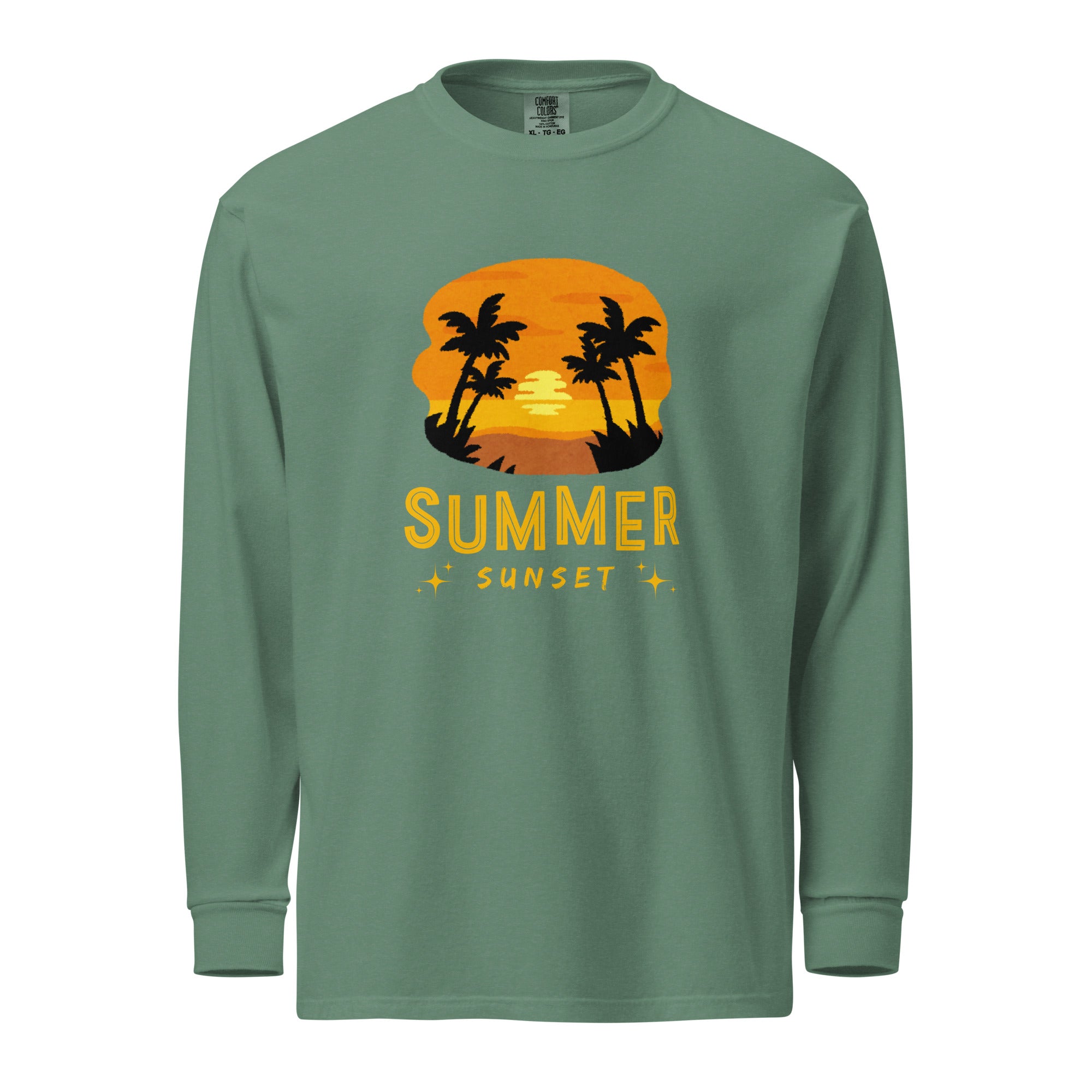 Unisex Garment-dyed heavyweight long-sleeve shirt | Summer Sunset long-sleeve shirt AwRans Clothing unisex-garment-dyed-heavyweight-long-sleeve-shirt-light-green-front-67eaae923c601