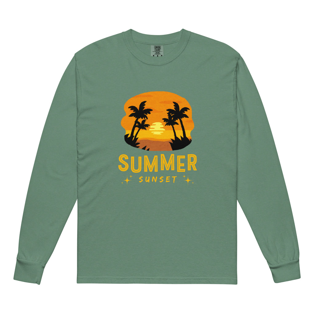 Unisex Garment-dyed heavyweight long-sleeve shirt | Summer Sunset long-sleeve shirt AwRans Clothing unisex-garment-dyed-heavyweight-long-sleeve-shirt-light-green-front-67eaae92752c6