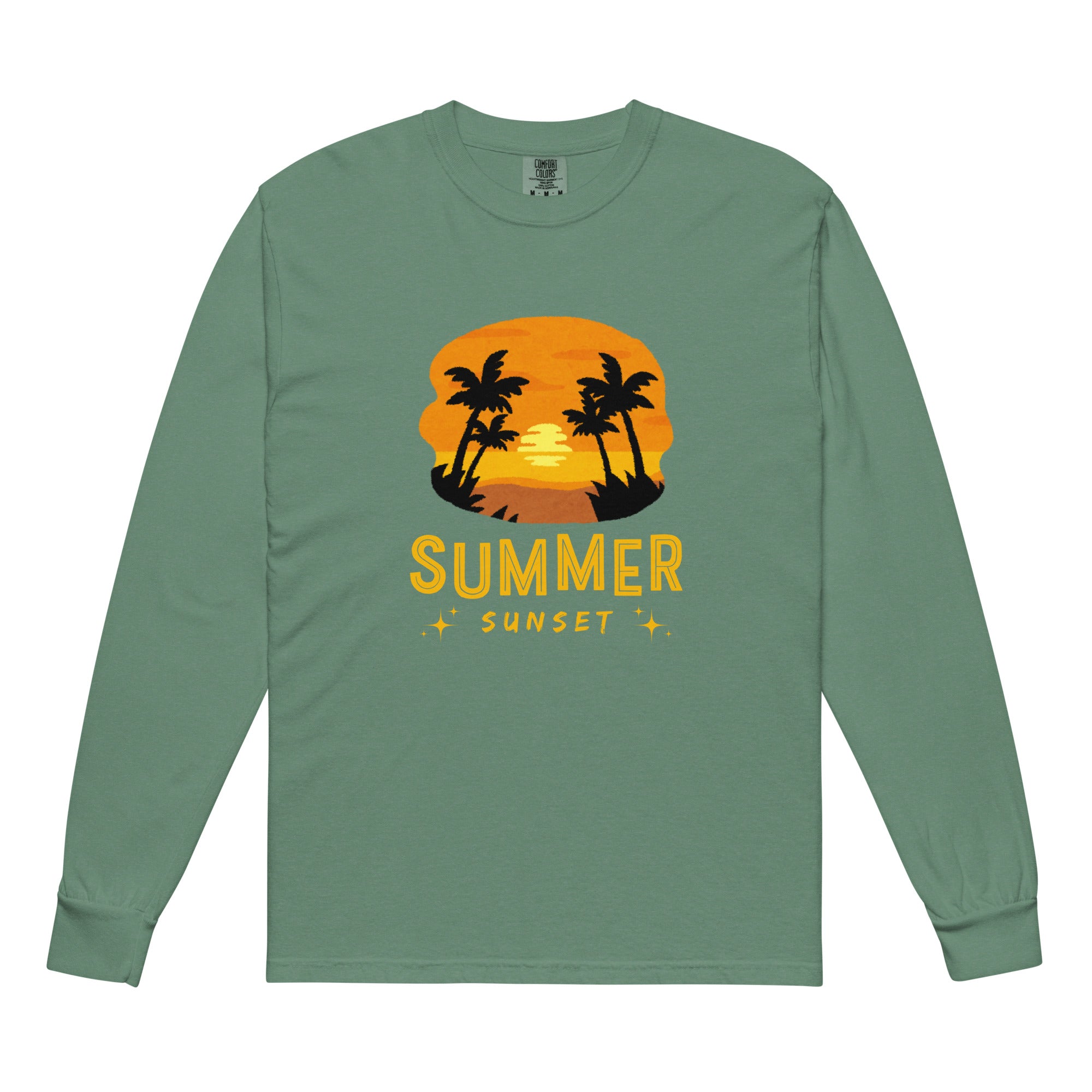 Unisex Garment-dyed heavyweight long-sleeve shirt | Summer Sunset long-sleeve shirt AwRans Clothing unisex-garment-dyed-heavyweight-long-sleeve-shirt-light-green-front-67eaae92752c6