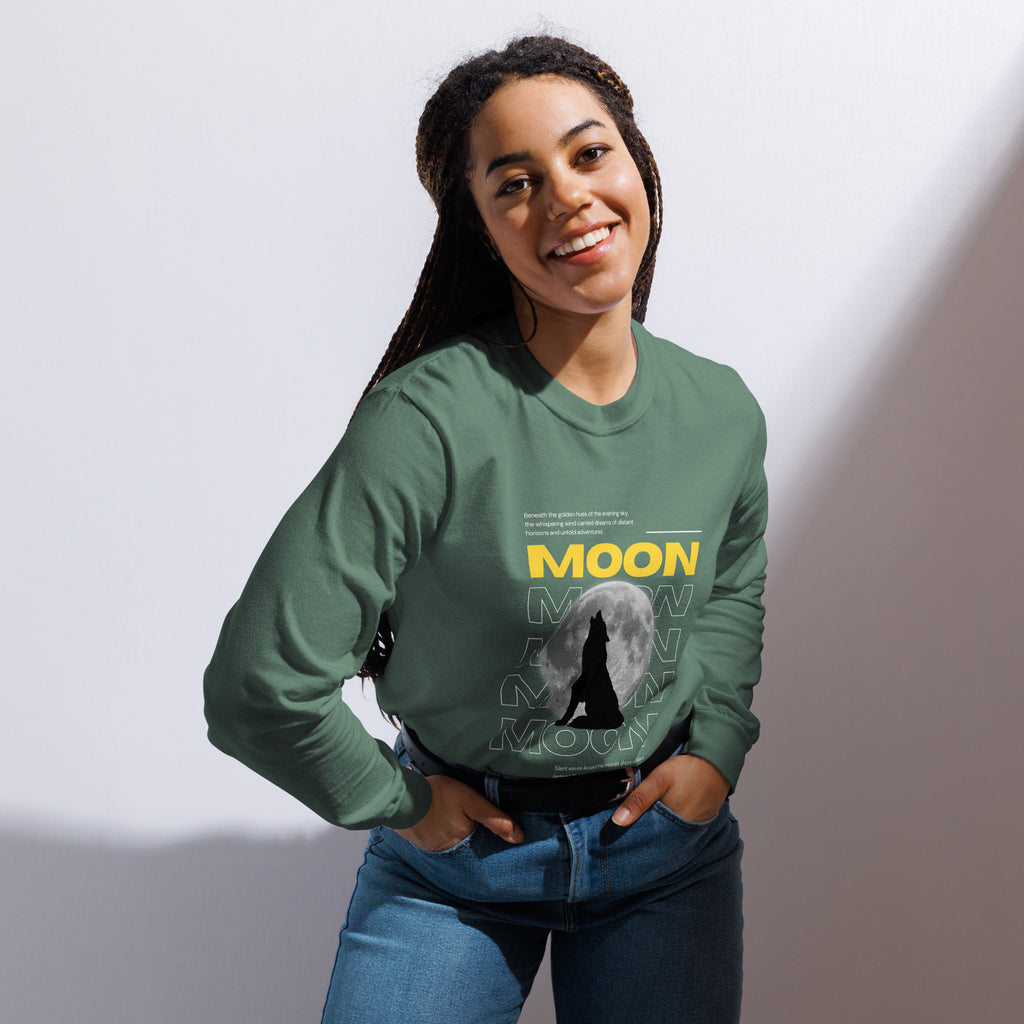 Unisex Garment-dyed heavyweight long-sleeve shirt | Moon long-sleeve shirt AwRans Clothing unisex-garment-dyed-heavyweight-long-sleeve-shirt-light-green-front-67eaaf412fbf4